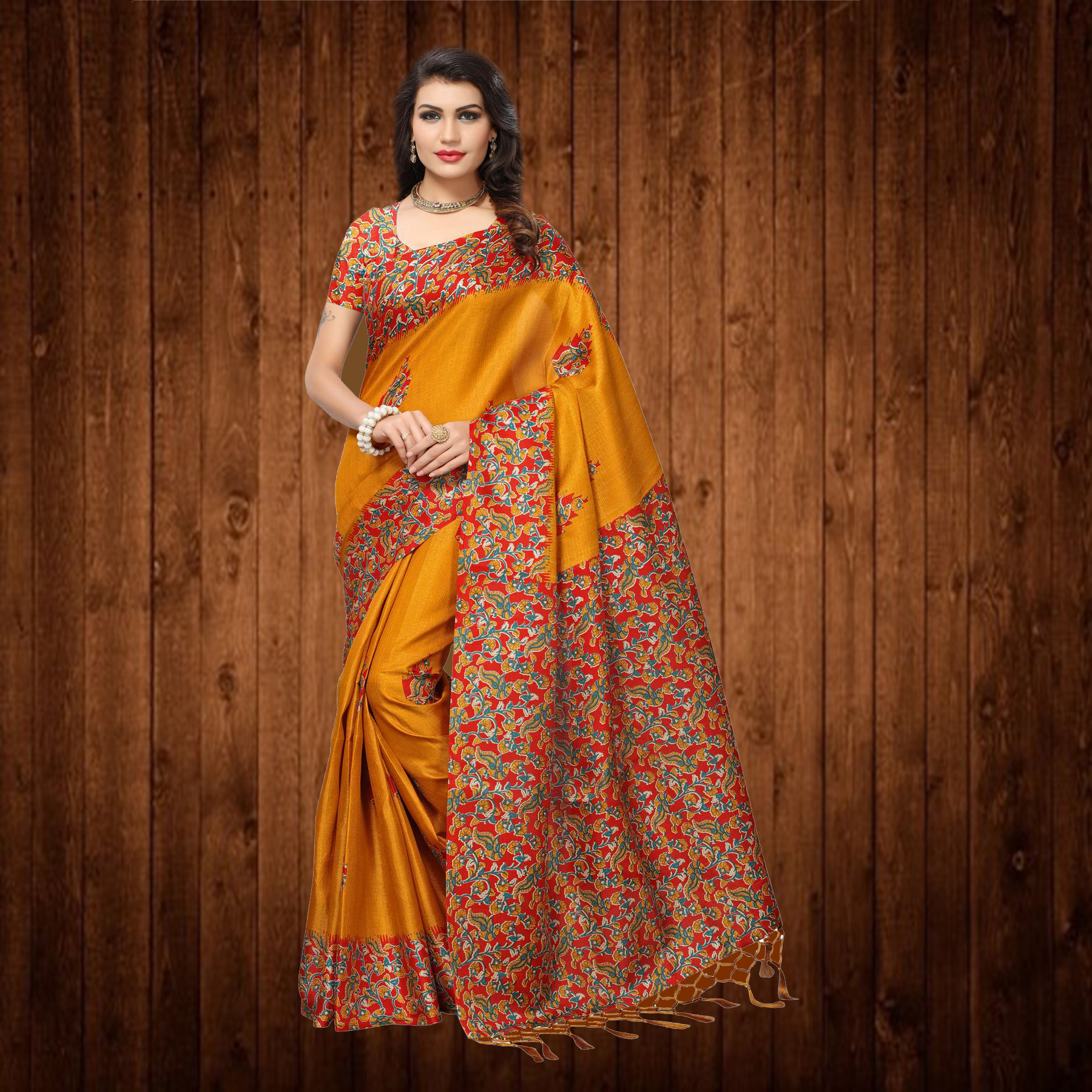 Green And Orange Formal Saree