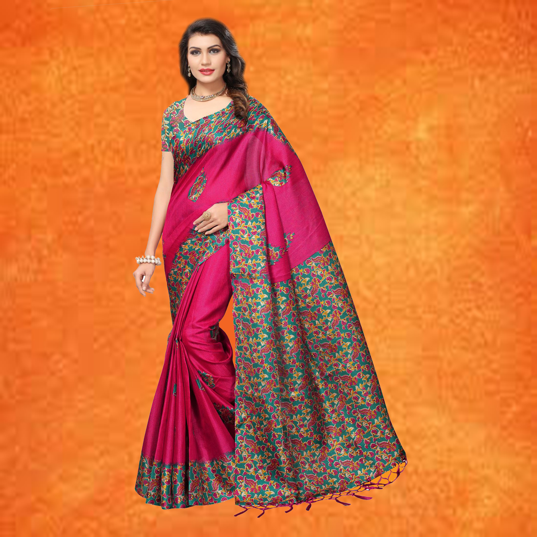 Green And Orange Formal Saree