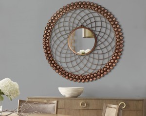 Modern Decorative Wall Mirror - 30 Inch Diameter, Gold Iron Finish | Elegant Artful Design, Ideal For Gallery Displays