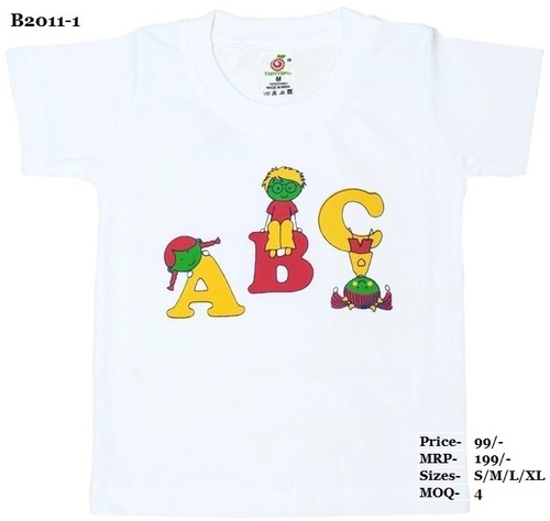 Kids Abc Design Printed Tshirts - White/Sky Blue/L. Green - Round Neck/Half Sleeve Age Group: 0-4 Years