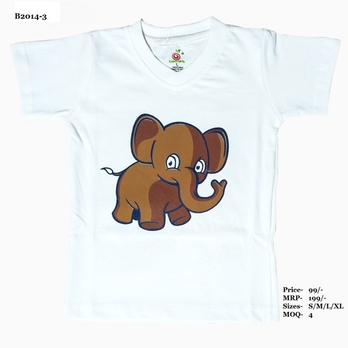 Kids Elephant Design Printed T Shirt - Pitch/White/ L. Green - V Neck, Half Sleeve Age Group: 0 To 4 Yrs