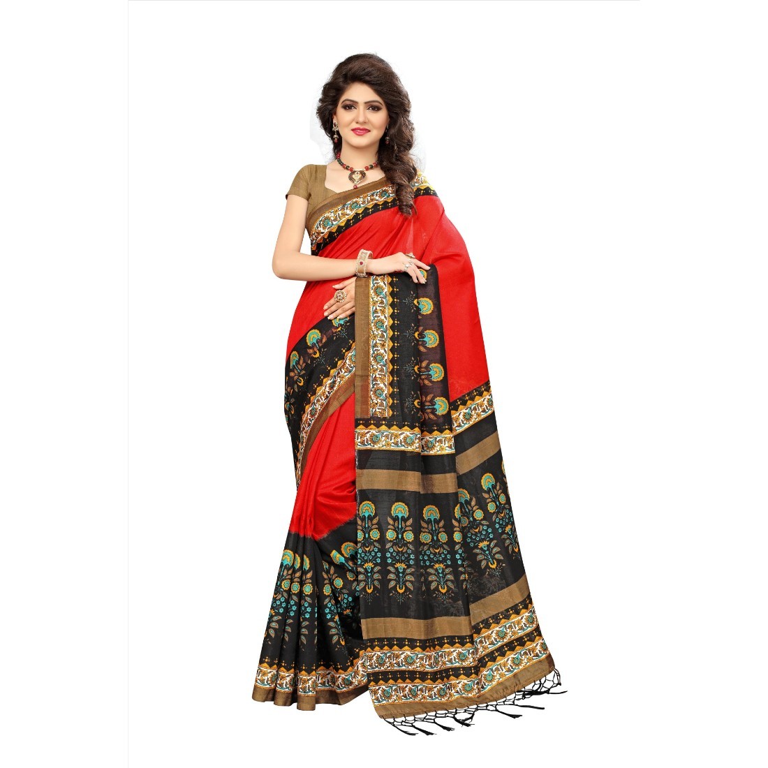Mysore Silk Saree - Art Silk, 6.3 Meters Length With Un-stitched Blouse | Elegant Printed Pattern, Woven Border Design, Perfect For Formal And Festive Occasions