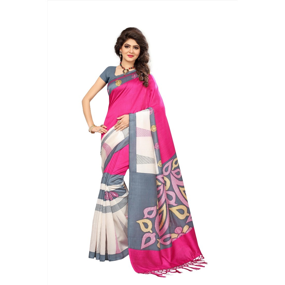 Mysore Silk Saree - Art Silk, 6.3 Meters Length With Un-stitched Blouse | Elegant Printed Pattern, Woven Border Design, Perfect For Formal And Festive Occasions