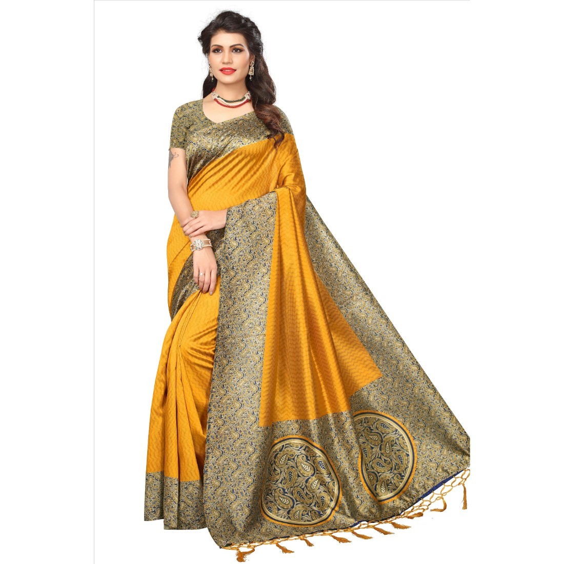 Soft Mysore Silk Saree - Art Silk, 6.3 Meters Length, Printed Design, Un-stitched Blouse , Woven Border For Formal, Daily, And Festive Wear