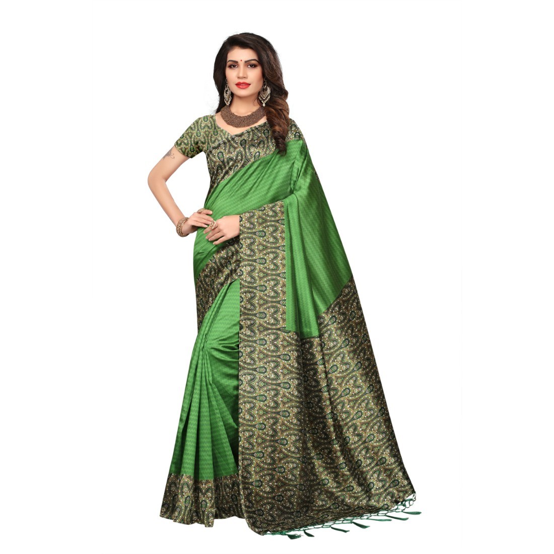 Soft Mysore Silk Saree - Art Silk, 6.3 Meters Length, Printed Design, Un-stitched Blouse , Woven Border For Formal, Daily, And Festive Wear