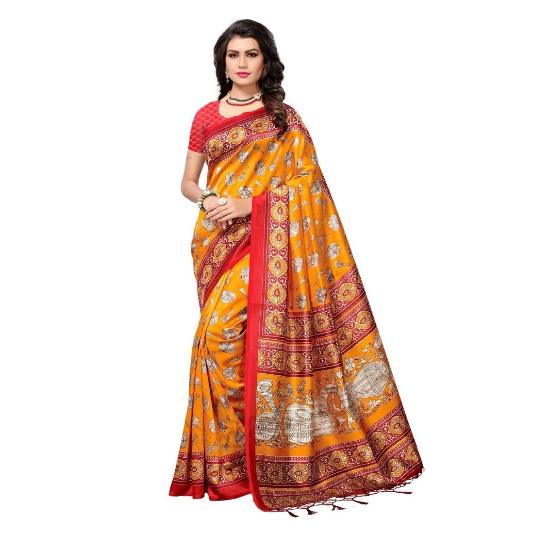 Soft Mysore Silk Saree - Art Silk, 6.3 Meters Length, Printed Design, Un-stitched Blouse , Woven Border For Formal, Daily, And Festive Wear