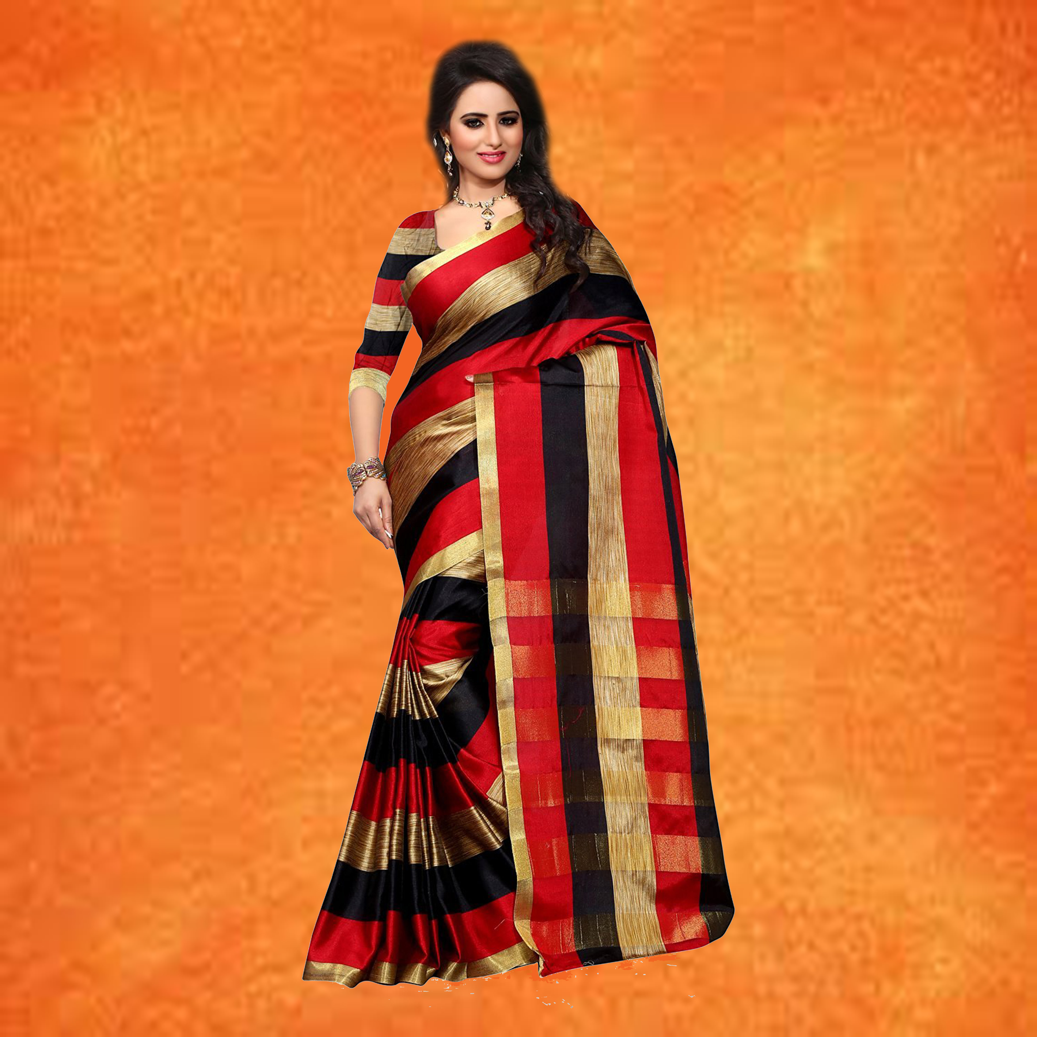 Purple And Gray Checks Cotton Sarees