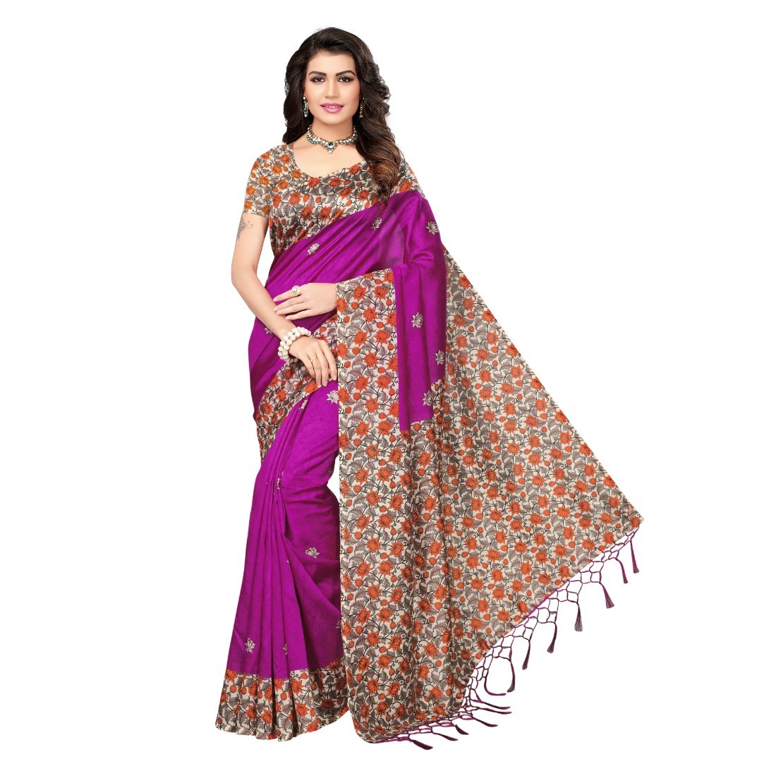 Fancy Mysore Silk Saree - Silk Material, 6.3 Meters Length Including Blouse, Multi-color | Beautiful Printed Design, Suitable For Daily And Formal Wear