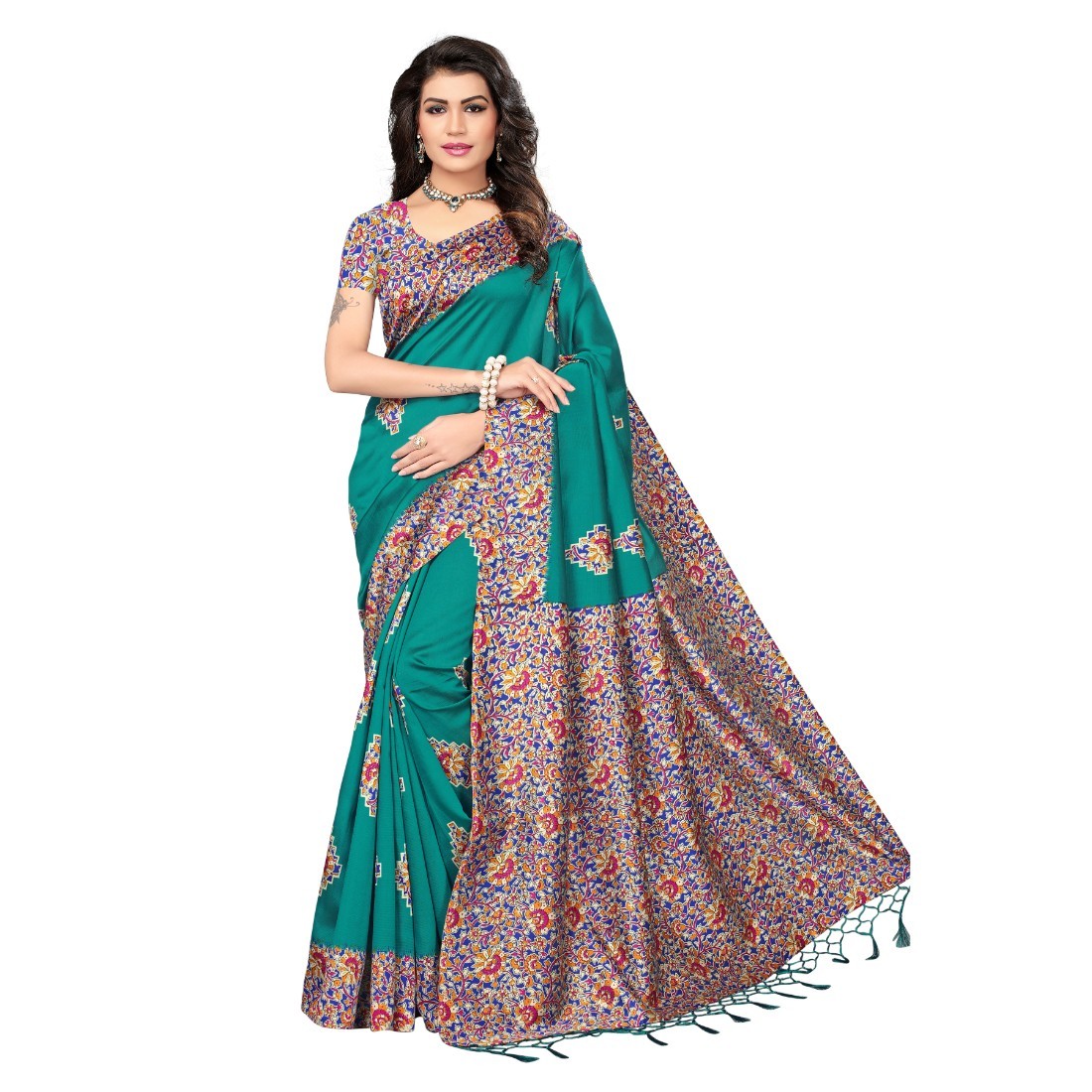 Fancy Mysore Silk Saree - Silk Material, 6.3 Meters Length Including Blouse, Multi-color | Beautiful Printed Design, Suitable For Daily And Formal Wear