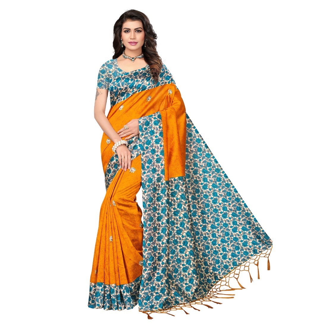 Fancy Mysore Silk Saree - Silk Material, 6.3 Meters Length Including Blouse, Multi-color | Beautiful Printed Design, Suitable For Daily And Formal Wear