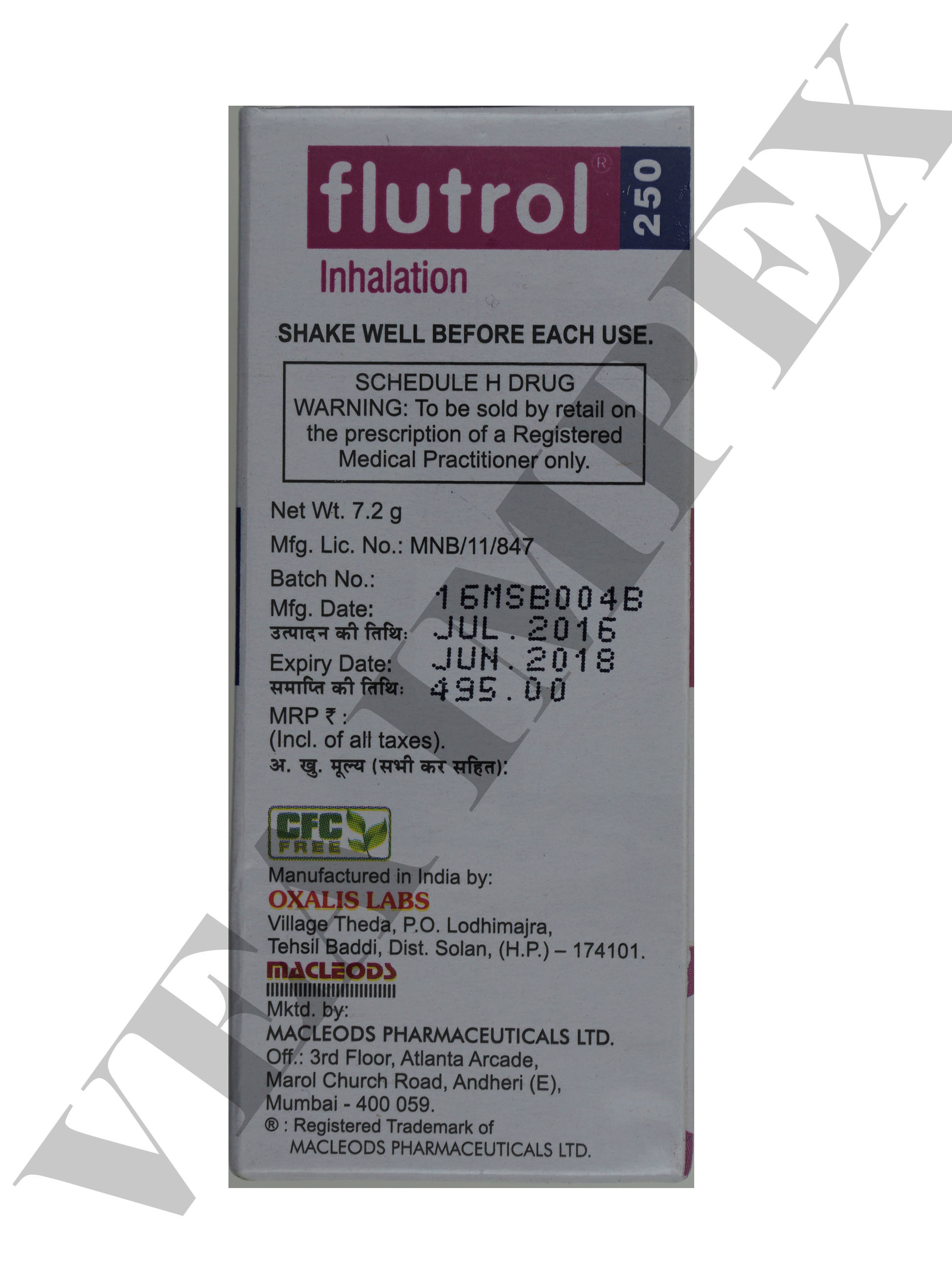 Flutrol 250mg Inhalation Injection
