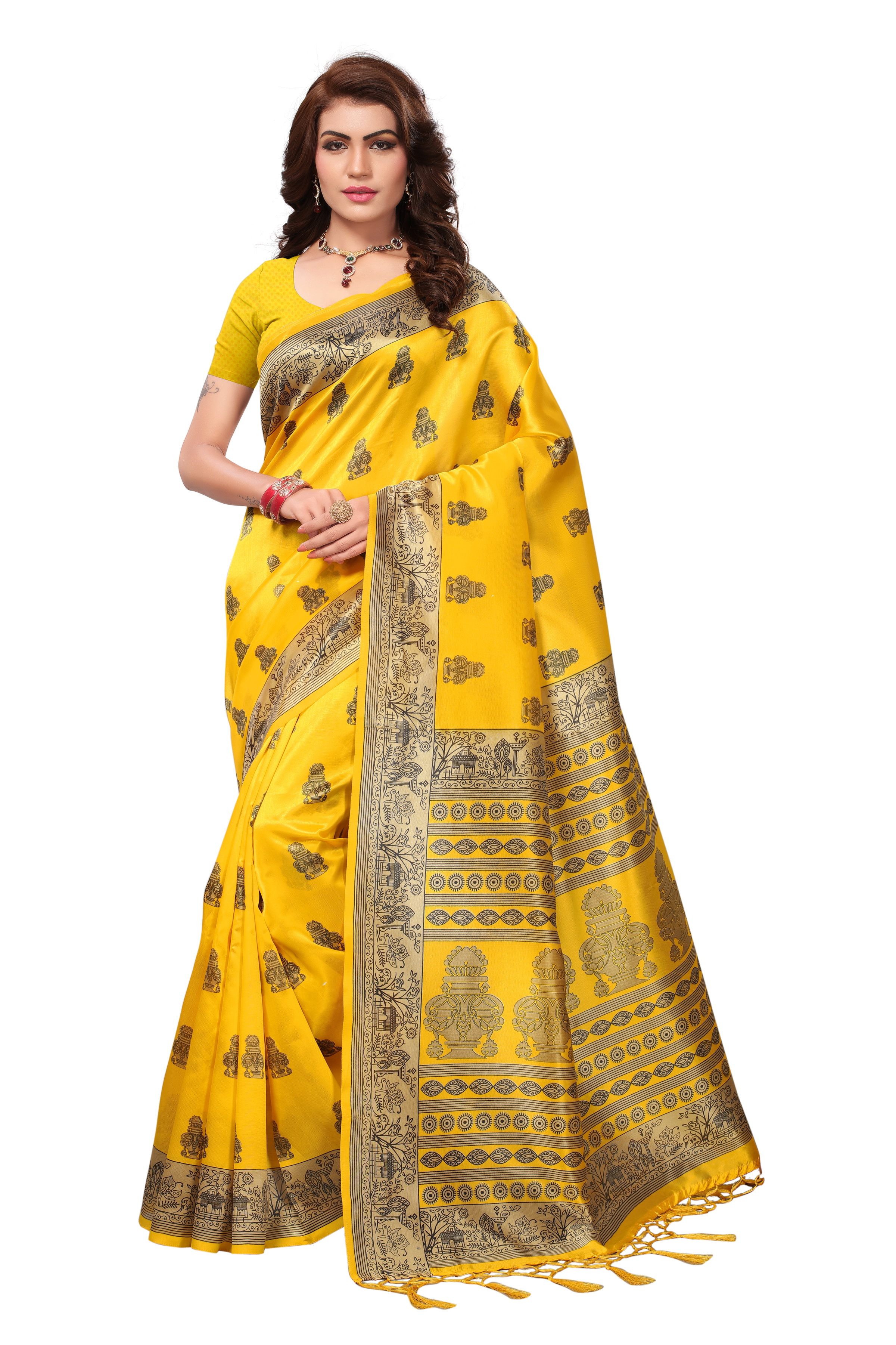 Mysore Silk Printed Saree - Art Silk, 6.3 Meters Length Including Unstitched Blouse | Beautiful Design, Soft Feel, Perfect For Everyday And Festive Wear