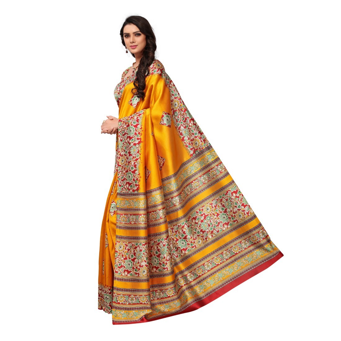 Kalamkari Saree - Handloom Cotton Silk | Vibrant Colors, Dotted Pattern, 6.3 Meters Length, Inclusive Un-stitched Blouse, Perfect For Various Occasions