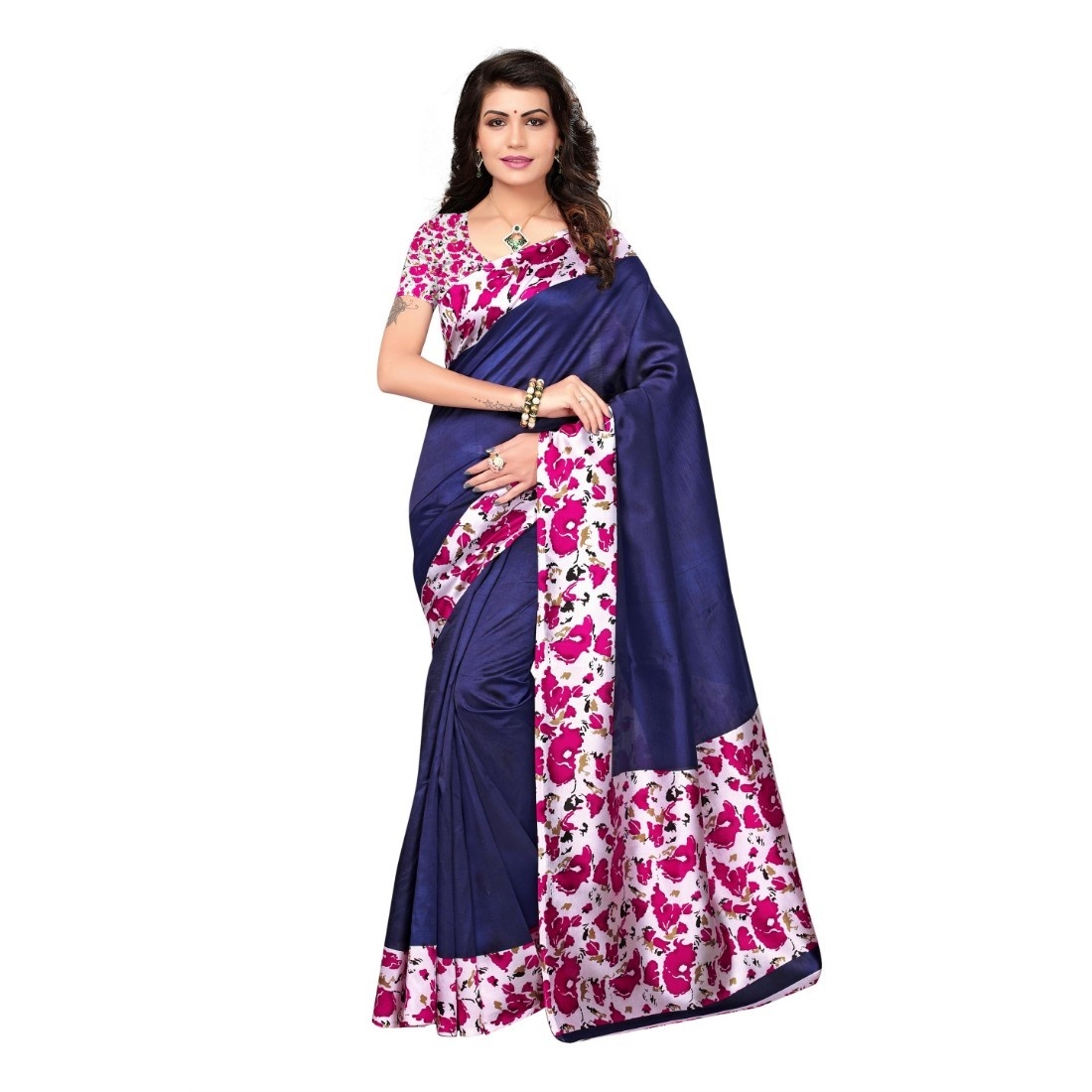Kalamkari Saree - Handloom Cotton Silk | Vibrant Colors, Dotted Pattern, 6.3 Meters Length, Inclusive Un-stitched Blouse, Perfect For Various Occasions