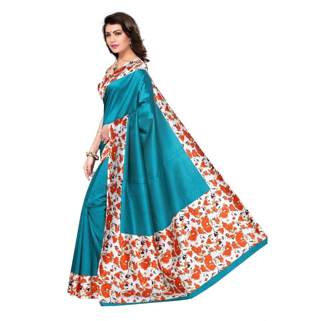 Kalamkari Saree - Handloom Cotton Silk | Vibrant Colors, Dotted Pattern, 6.3 Meters Length, Inclusive Un-stitched Blouse, Perfect For Various Occasions