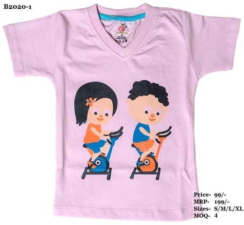 Kids Boy-girl Design Print T Shirts - L. Blue/pink/yellow - V Neck, Half Sleeve Age Group: 0 To 4 Yrs