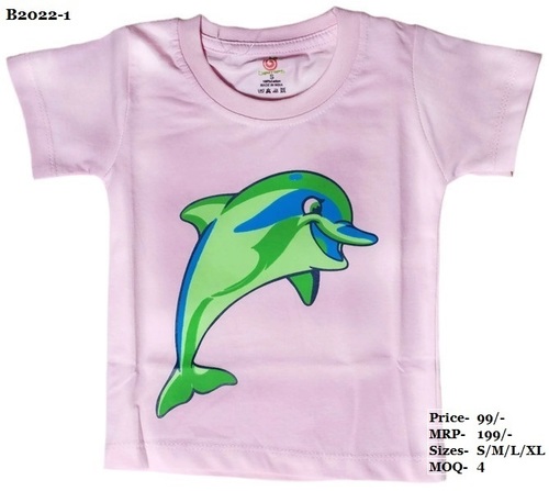 Kids Dolphin Design Printed T Shirts - Pink/Yellow/L. Green - Round Neck, Half Sleeve Age Group: 0 To 4 Yrs