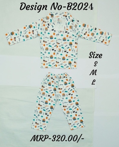 Kids Night Suit - 100% Pre-Shrunk Cotton, Sizes S/M/L (0-4 Years) | V-Neck, Cute Print, Azo Free Dyes, Superfine Feather Touch Fabric, Multi Color
