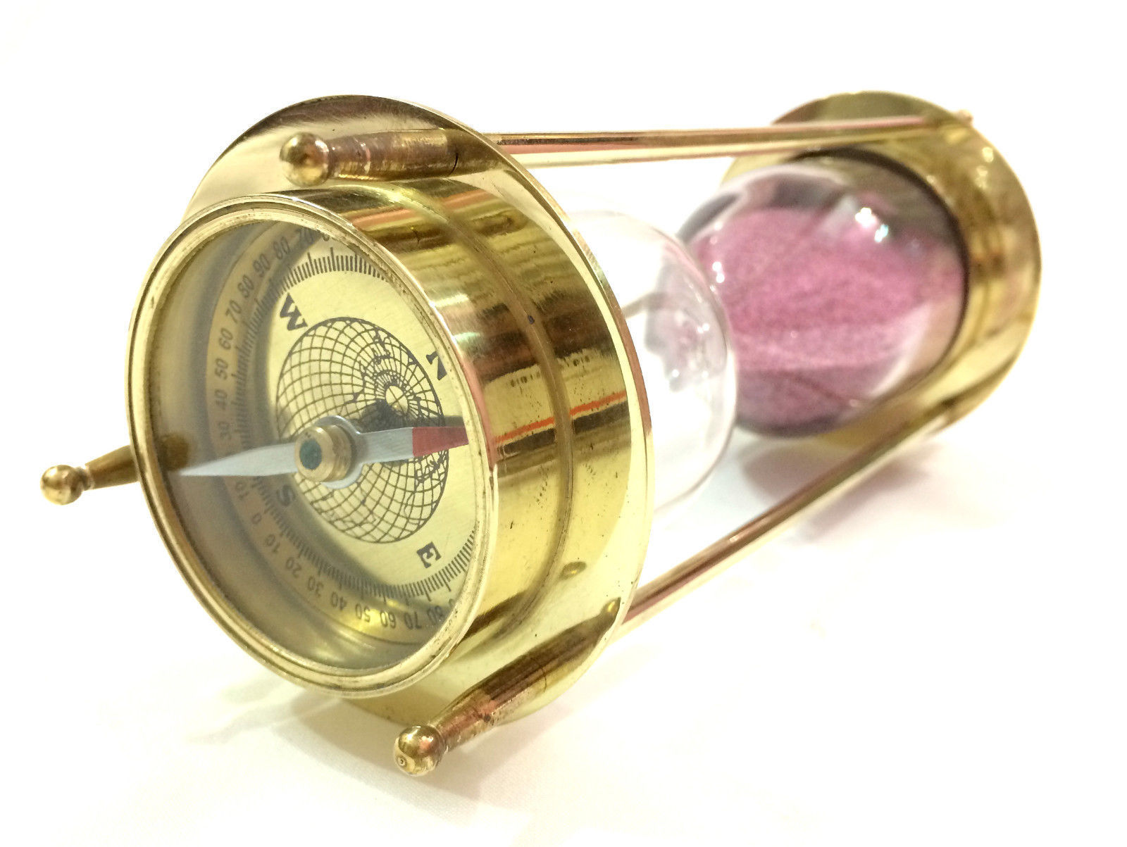 Brass Nautical Compass Hourglass Antique Sand Timer
