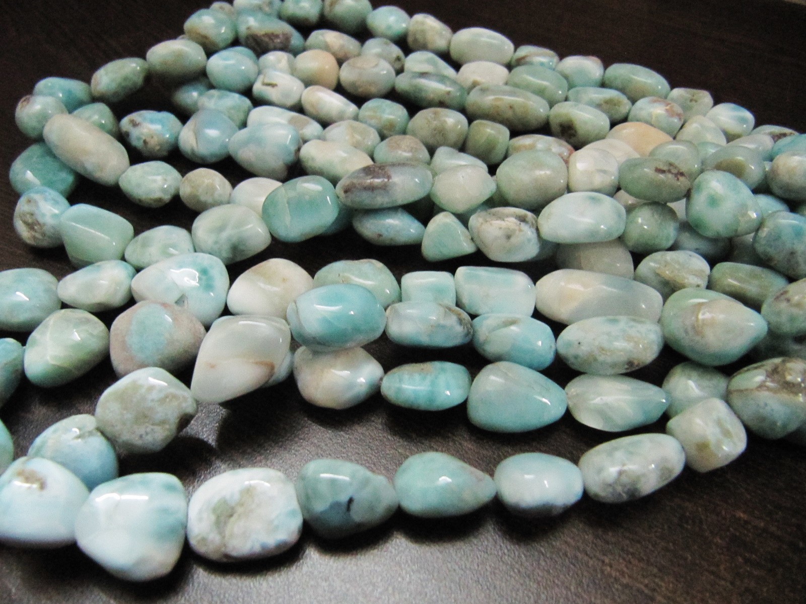 Green Natural Free Shape Larimar Tumbled Plain Smooth Nugget Beads