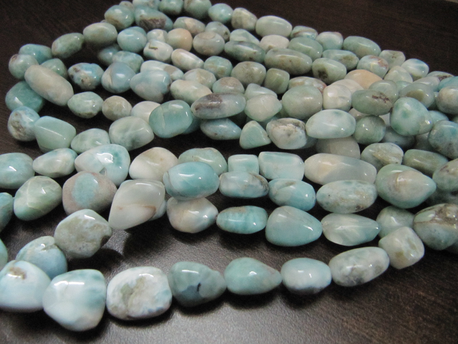 Green Natural Free Shape Larimar Tumbled Plain Smooth Nugget Beads