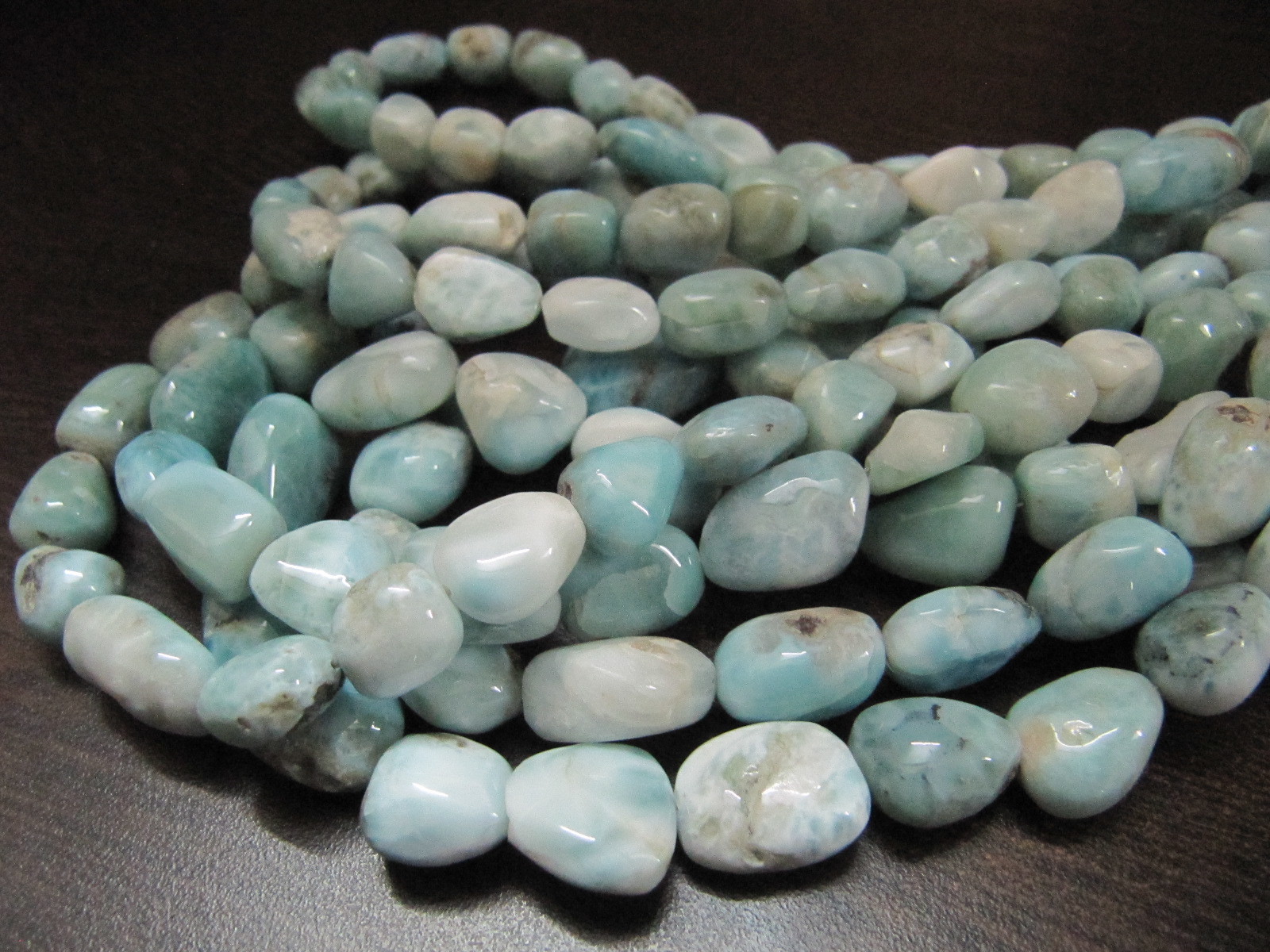 Green Natural Free Shape Larimar Tumbled Plain Smooth Nugget Beads