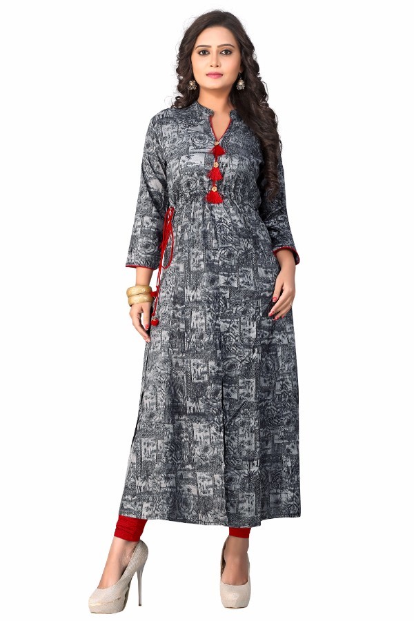Ladies Rayon Designer Kurti - Bust Size 34-38 Inches, Length 40-49 Inches | Soft Texture, Eye-catchy Embroidered Design, Trendy And Skin-friendly