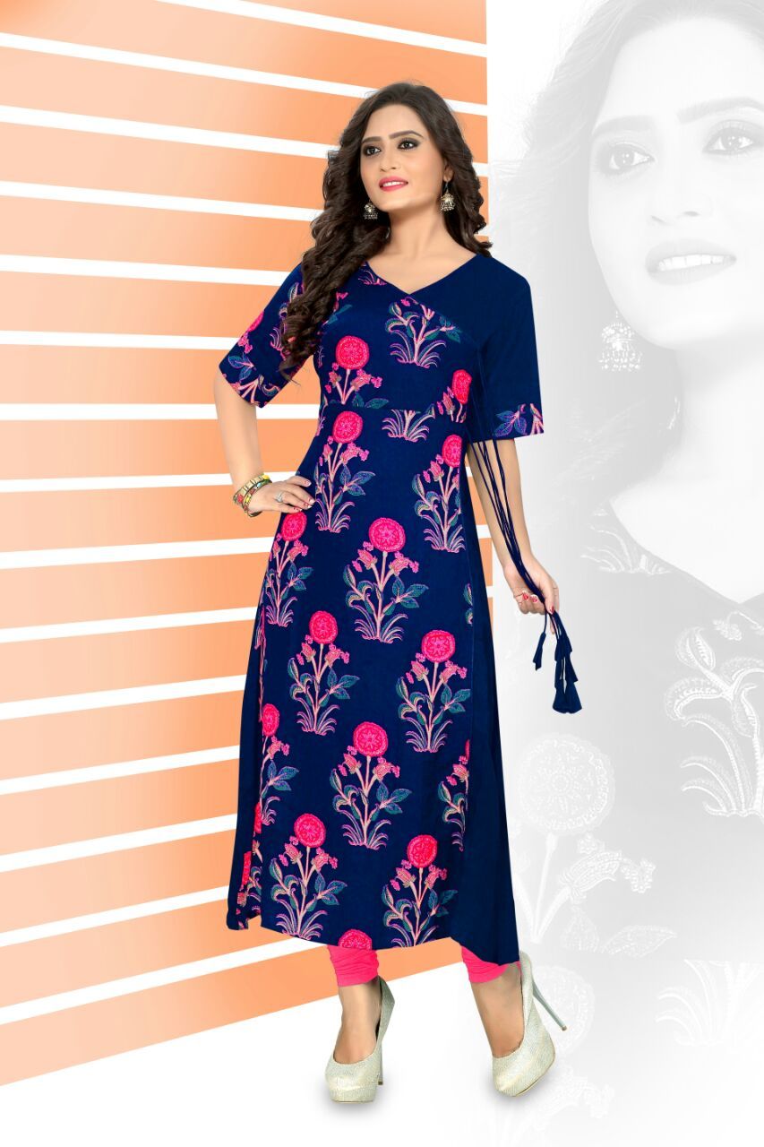 Ladies Rayon Designer Kurti - Bust Size 34-38 Inches, Length 40-49 Inches | Soft Texture, Eye-catchy Embroidered Design, Trendy And Skin-friendly