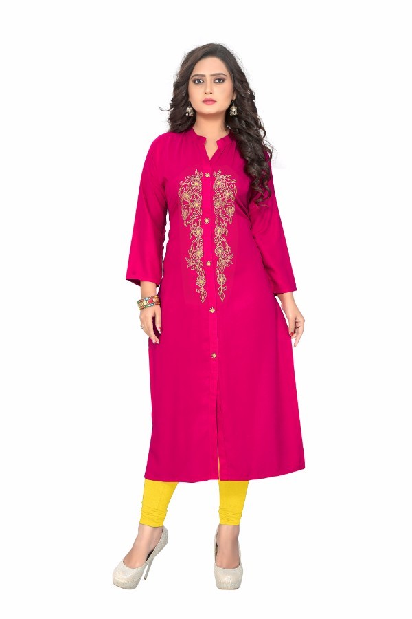 Ladies Rayon Designer Kurti - Bust Size 34-38 Inches, Length 40-49 Inches | Soft Texture, Eye-catchy Embroidered Design, Trendy And Skin-friendly
