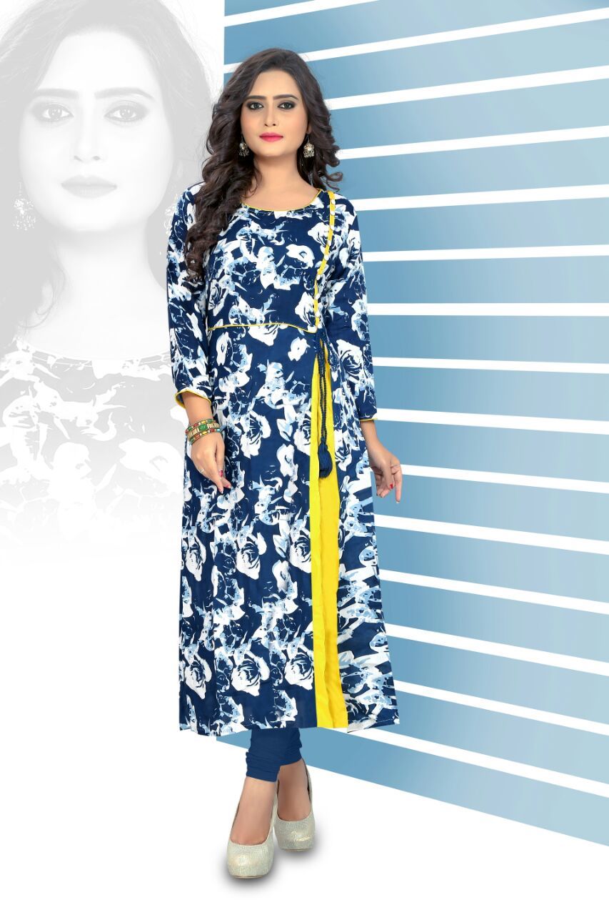 Ladies Rayon Designer Kurti - Bust Size 34-38 Inches, Length 40-49 Inches | Soft Texture, Eye-catchy Embroidered Design, Trendy And Skin-friendly