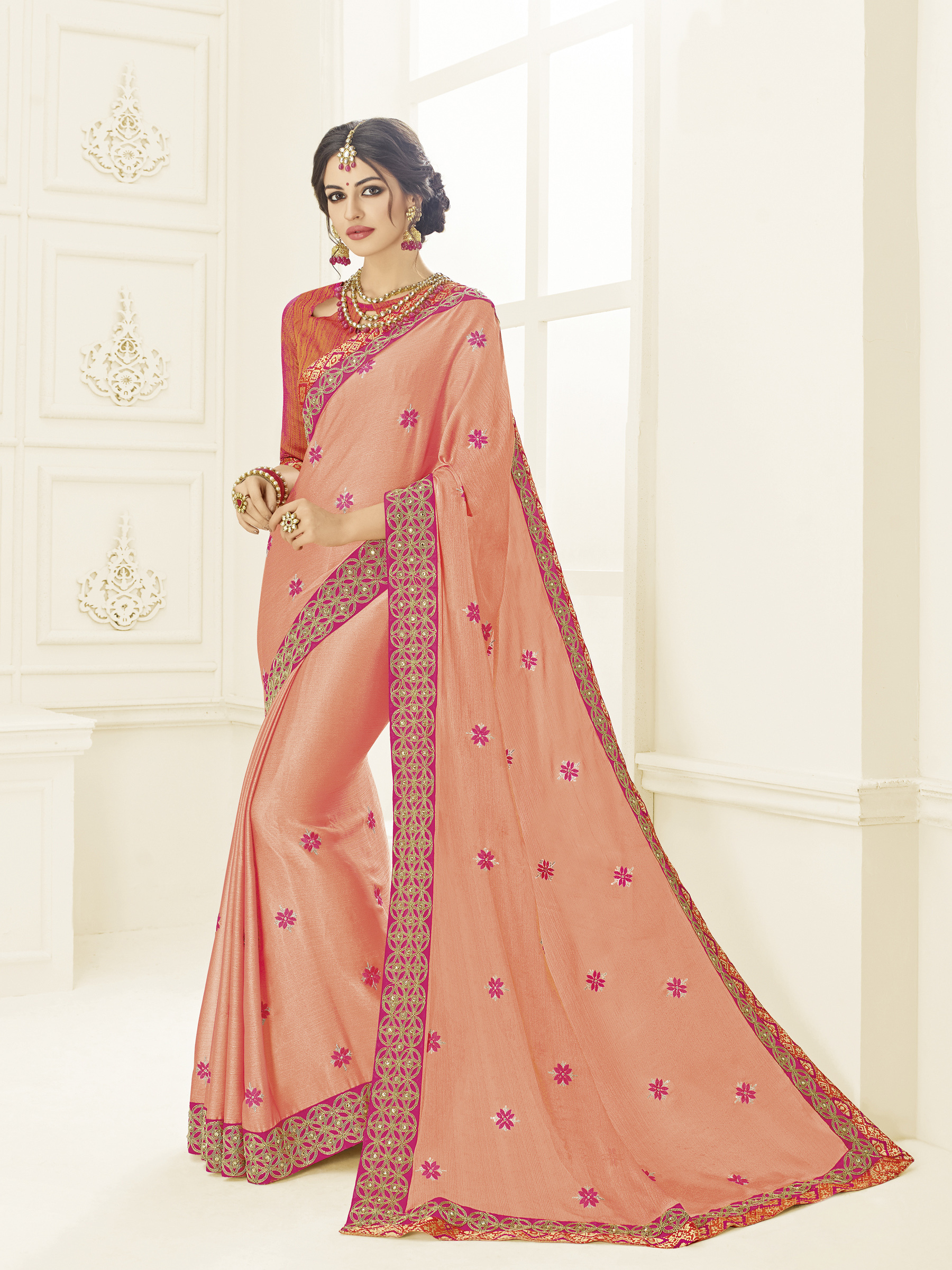 Lazar Saree - Georgette Fabric, Customized Size, Embroidered With Stone | Designer Navratri Special Saree, Spring Collection, Ethnic Wear For Women