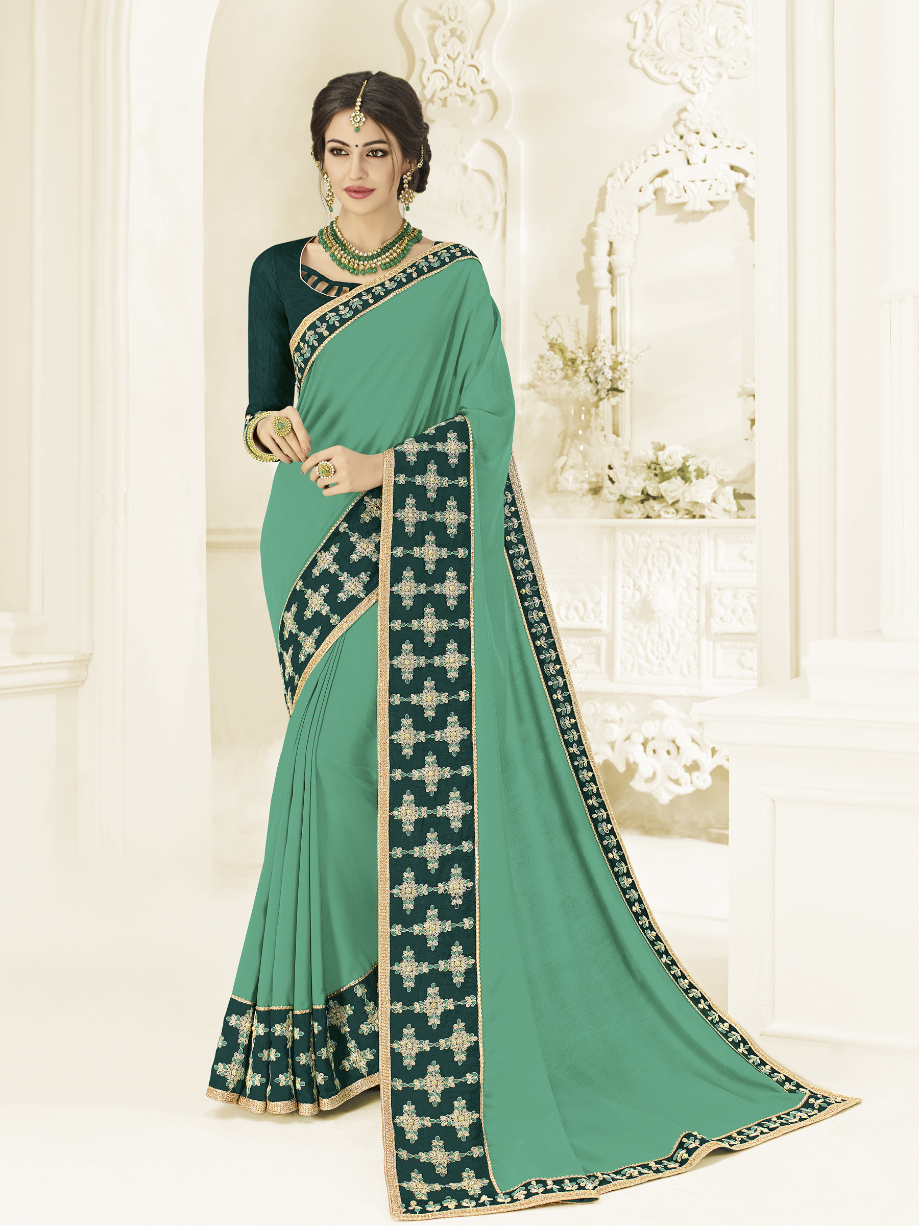 Lazar Saree - Georgette Fabric, Customized Size, Embroidered With Stone | Designer Navratri Special Saree, Spring Collection, Ethnic Wear For Women