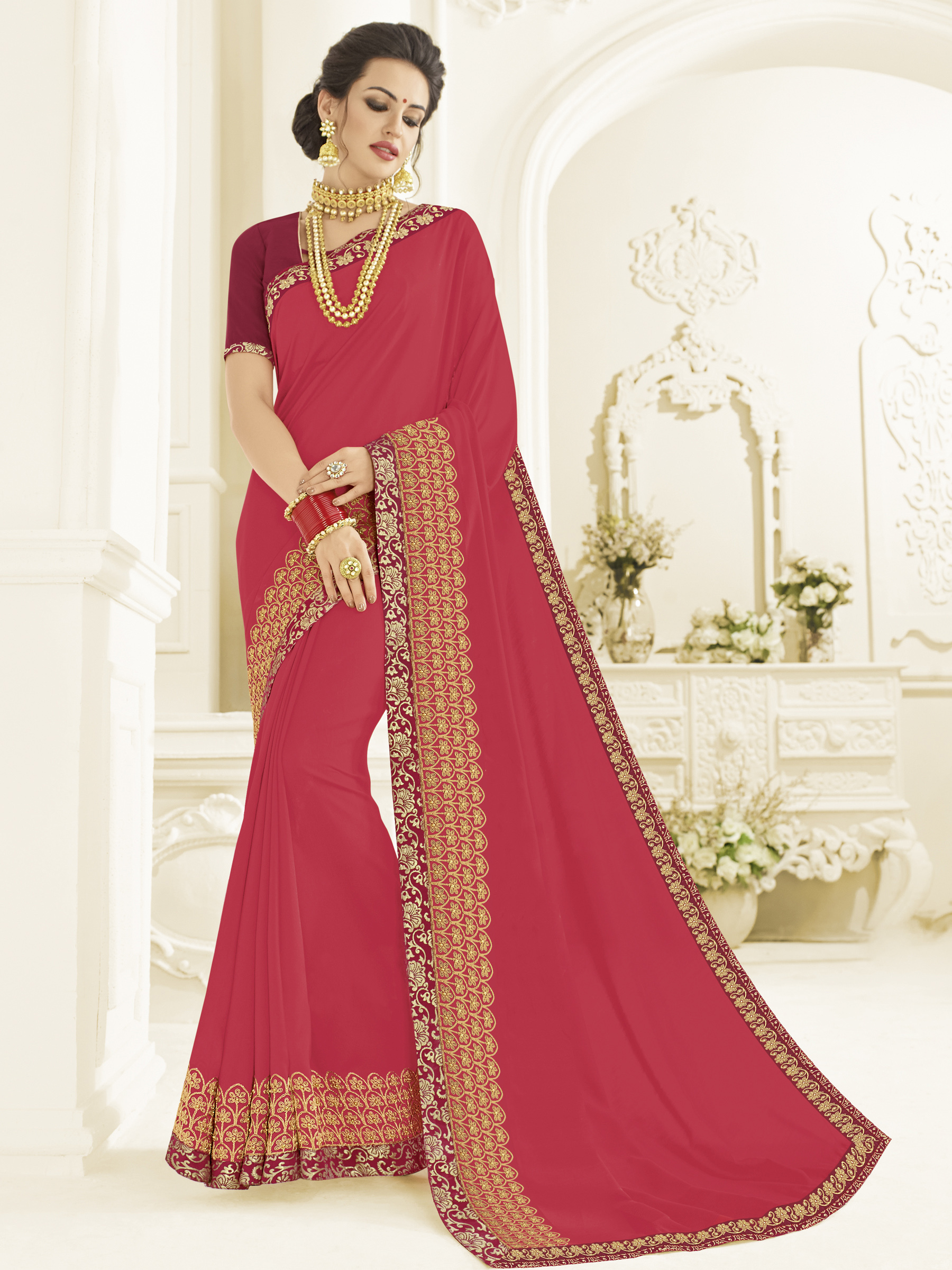 Lazar Saree - Georgette Fabric, Customized Size, Embroidered With Stone | Designer Navratri Special Saree, Spring Collection, Ethnic Wear For Women