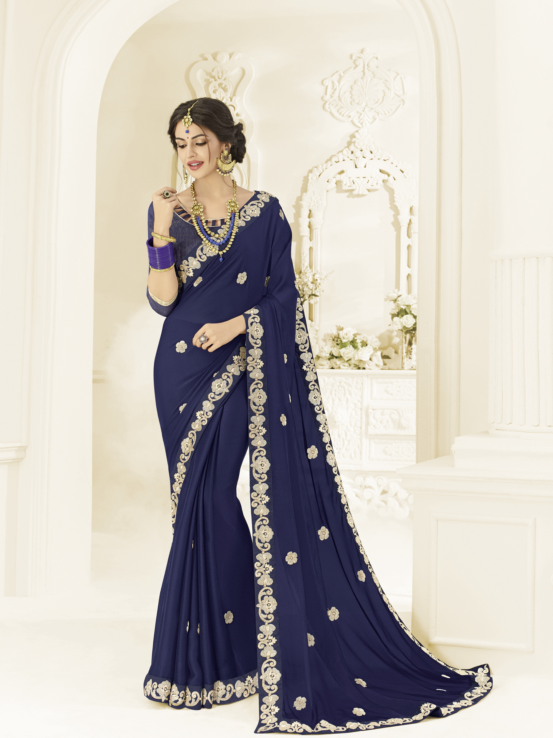 Lazar Saree - Georgette Fabric, Customized Size, Embroidered With Stone | Designer Navratri Special Saree, Spring Collection, Ethnic Wear For Women
