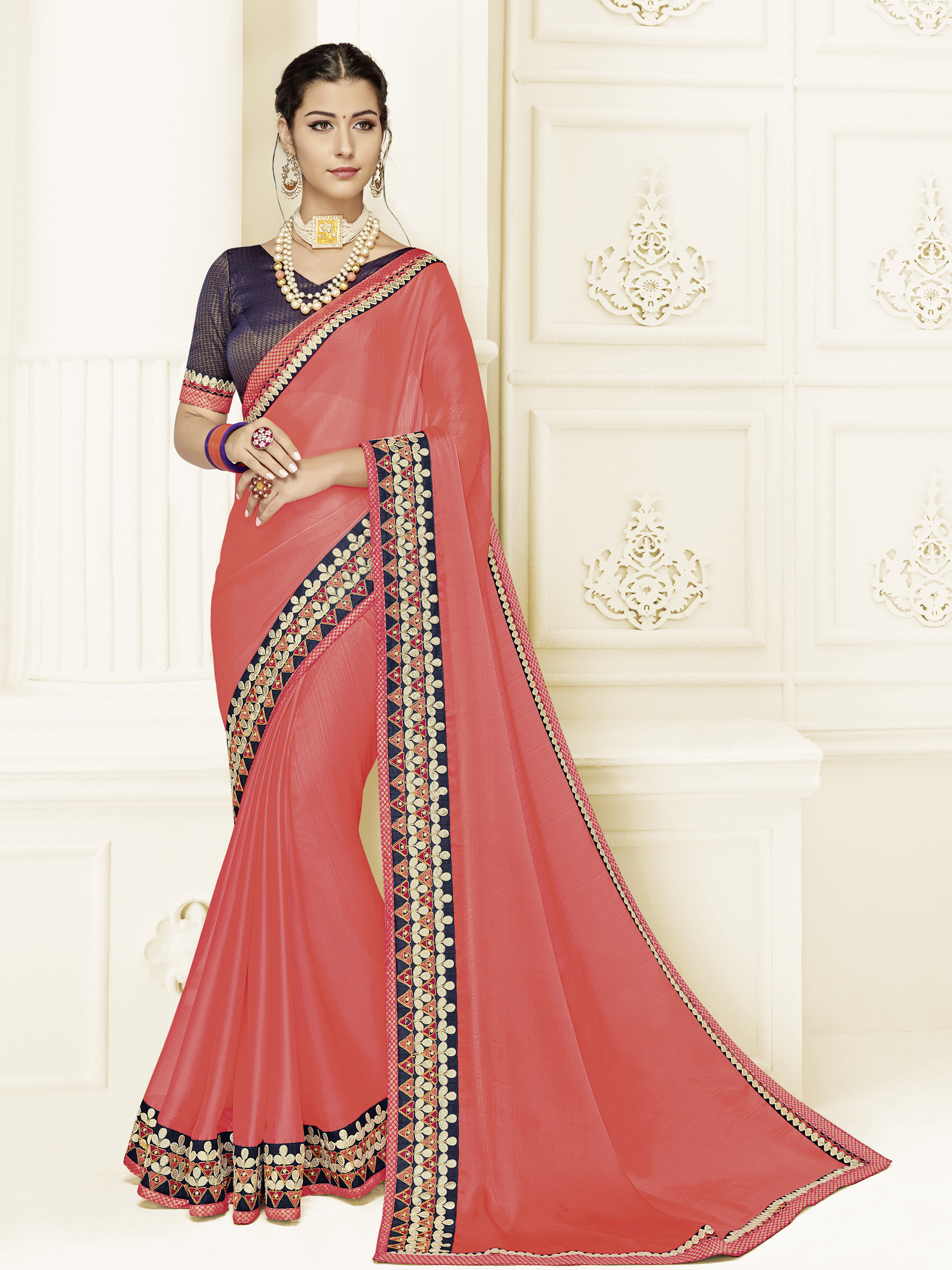 Lazar Saree - Georgette Fabric, Customized Size, Embroidered With Stone | Designer Navratri Special Saree, Spring Collection, Ethnic Wear For Women