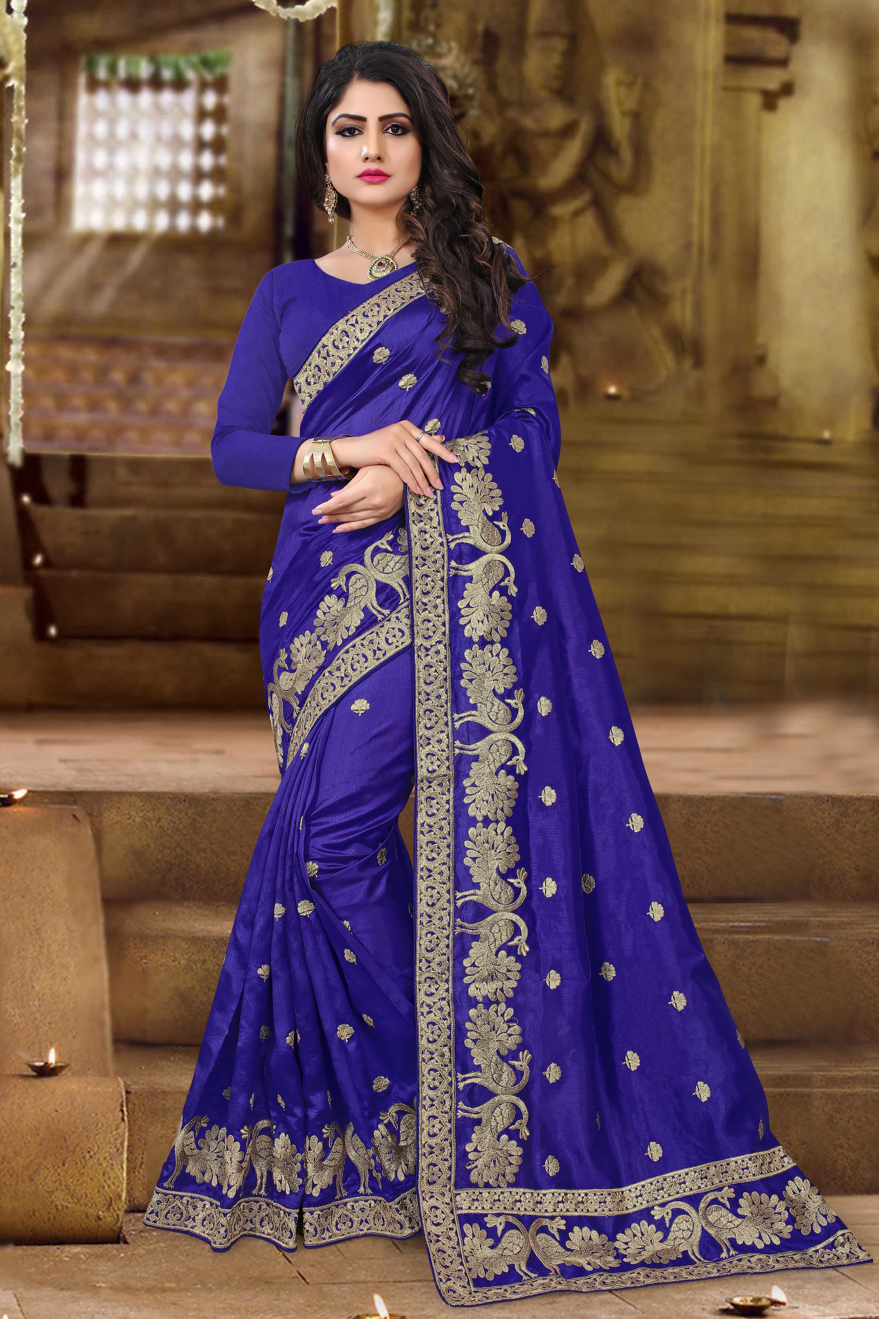 Saree - Art Silk, Trendy Dress Type | Embroidered Pattern, All Season Versatility, Includes Blouse Design In Designer Traditional Style