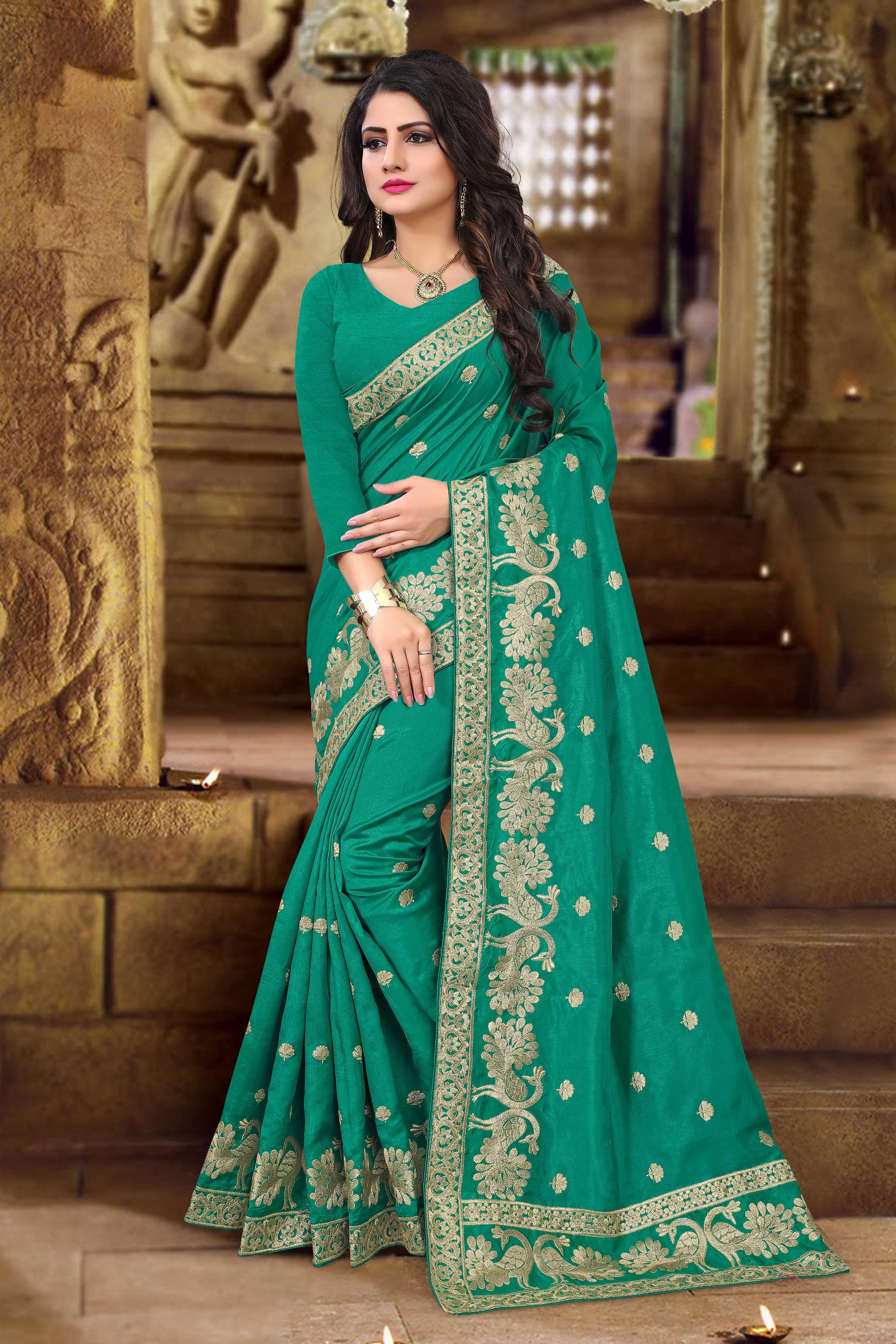 Saree - Art Silk, Trendy Dress Type | Embroidered Pattern, All Season Versatility, Includes Blouse Design In Designer Traditional Style