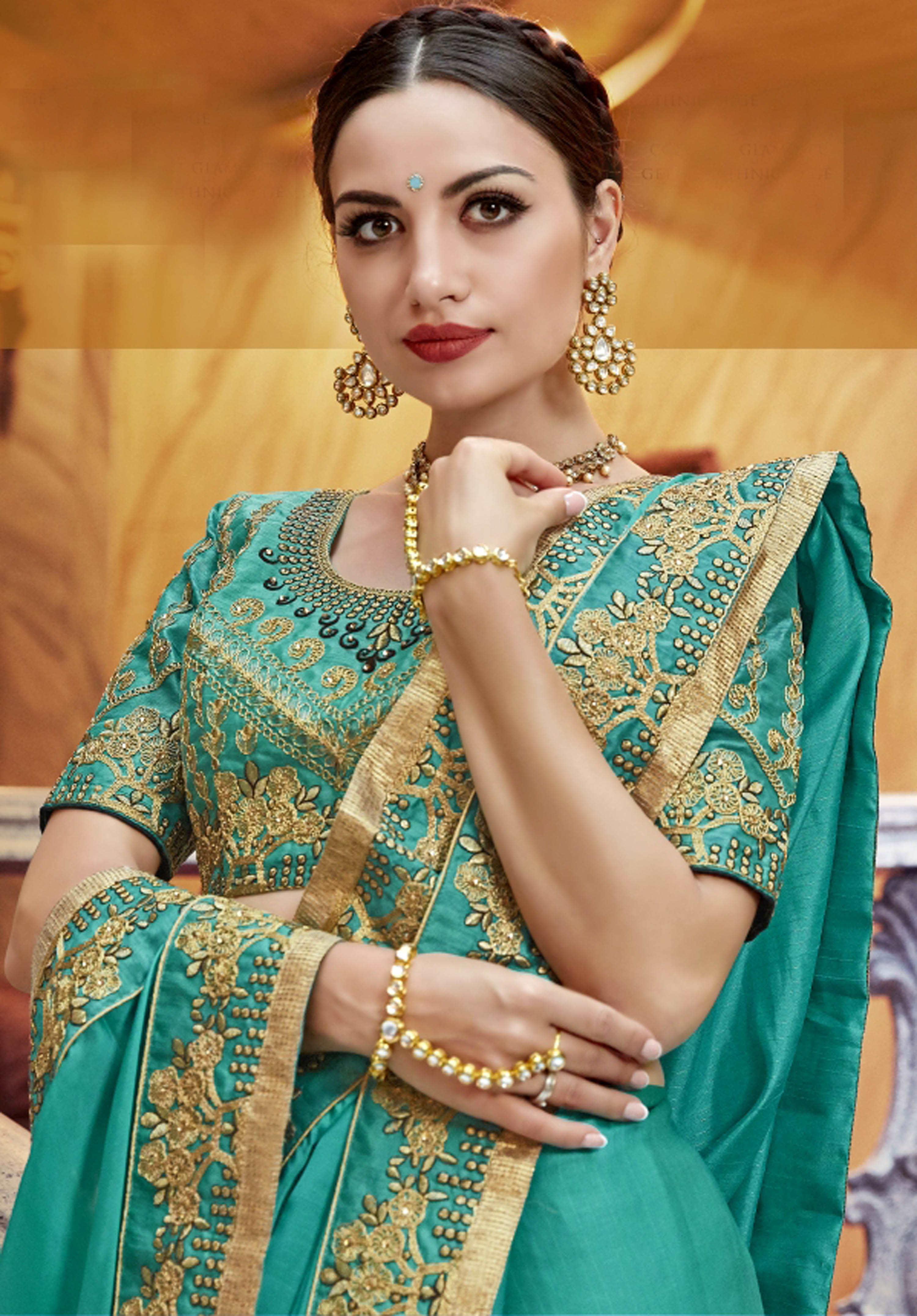 Georgette Saree - Designer Embroidered With Stone, Customized Size And Traditional Ethnic Wear