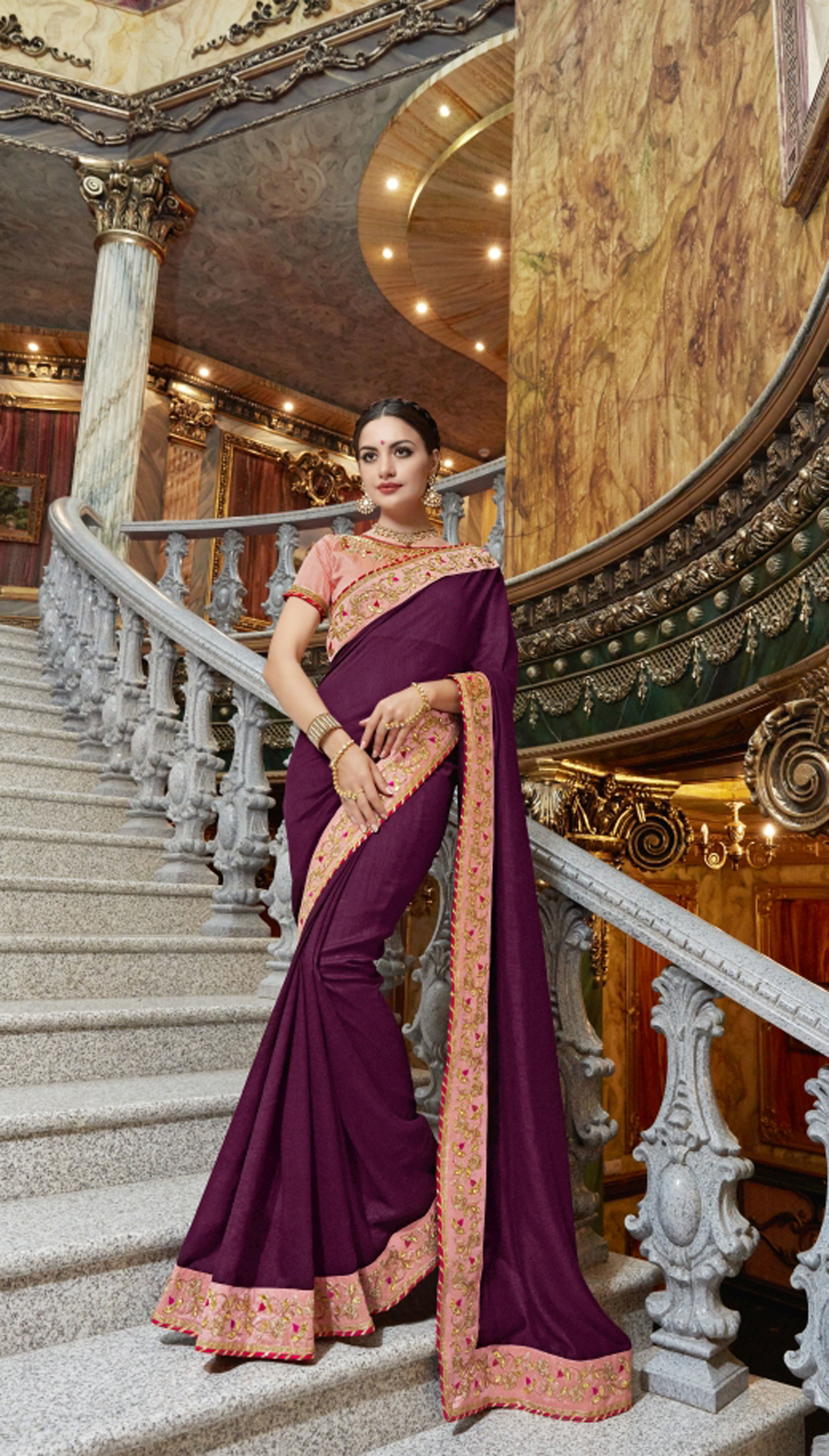 Georgette Saree - Designer Embroidered With Stone, Customized Size And Traditional Ethnic Wear