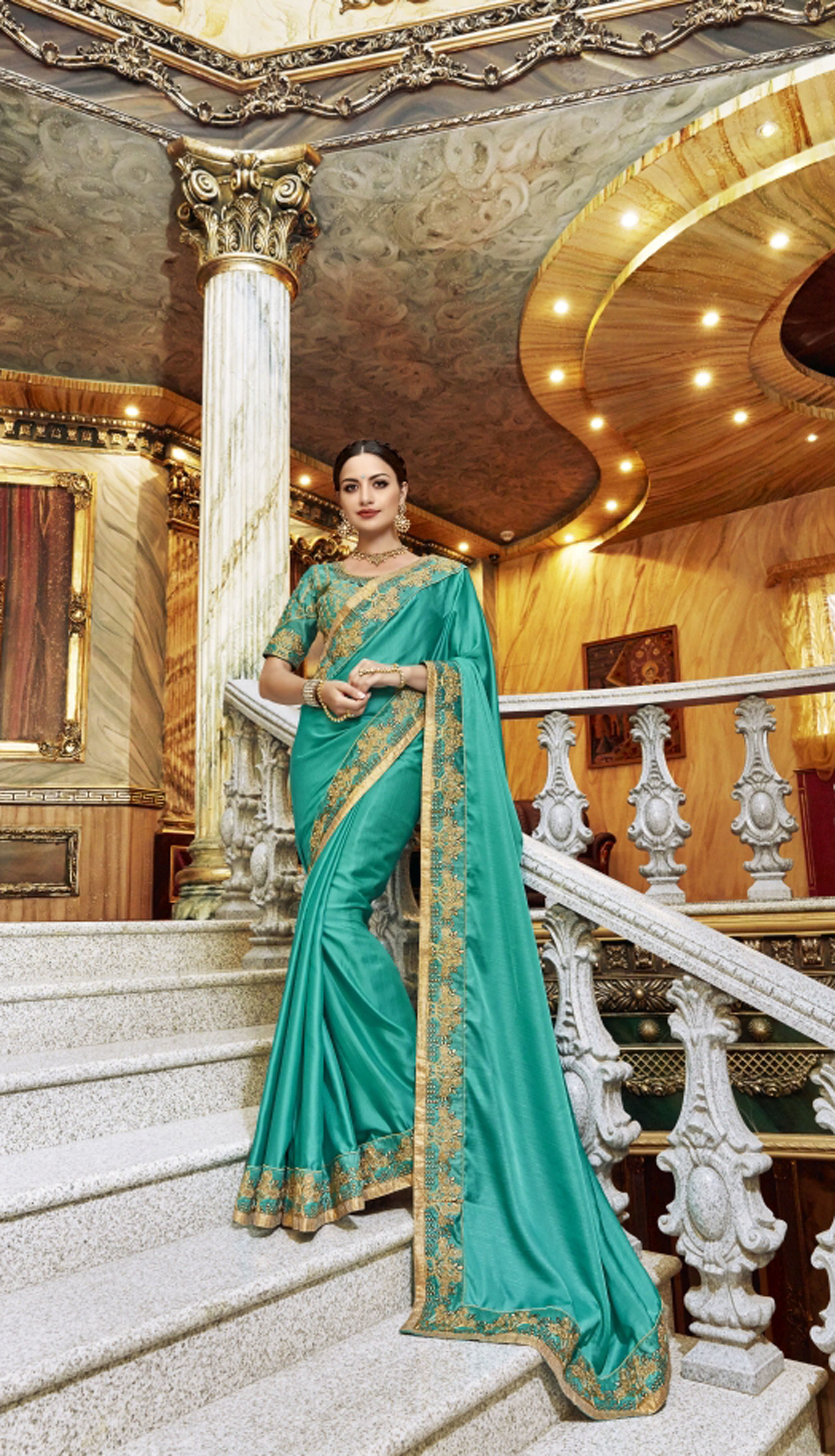 Georgette Saree - Designer Embroidered With Stone, Customized Size And Traditional Ethnic Wear
