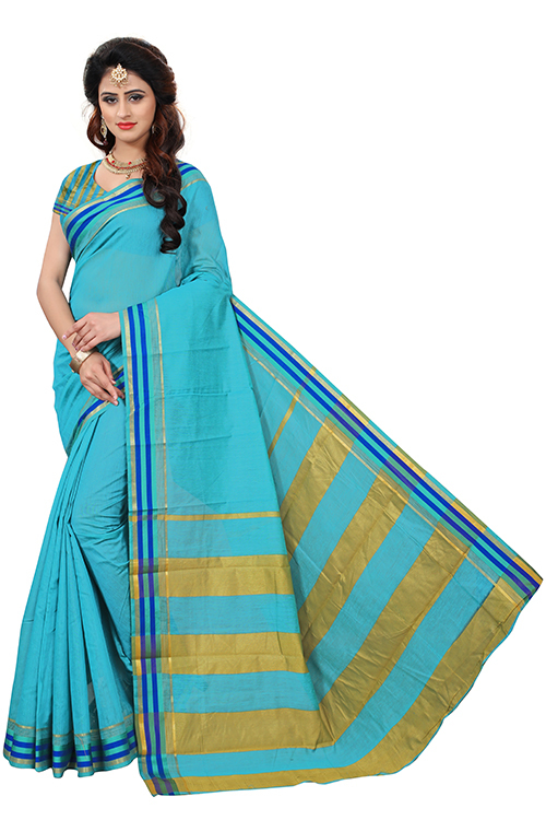 Fancy Strips Printed Silk Saree - Cotton Silk Fabric 5.5 Mtr Length Yellow Green Blue Red Pink Colors | Ideal For All Seasons Stylish Indian Pattern