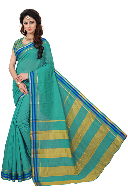 Fancy Strips Printed Silk Saree - Cotton Silk Fabric 5.5 Mtr Length Yellow Green Blue Red Pink Colors | Ideal For All Seasons Stylish Indian Pattern