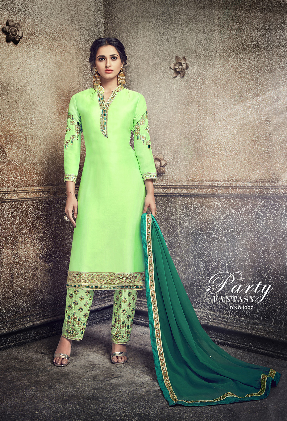 Multicolour Partywear Embroidered Georgette Salwar Suit Heavy Dupatta