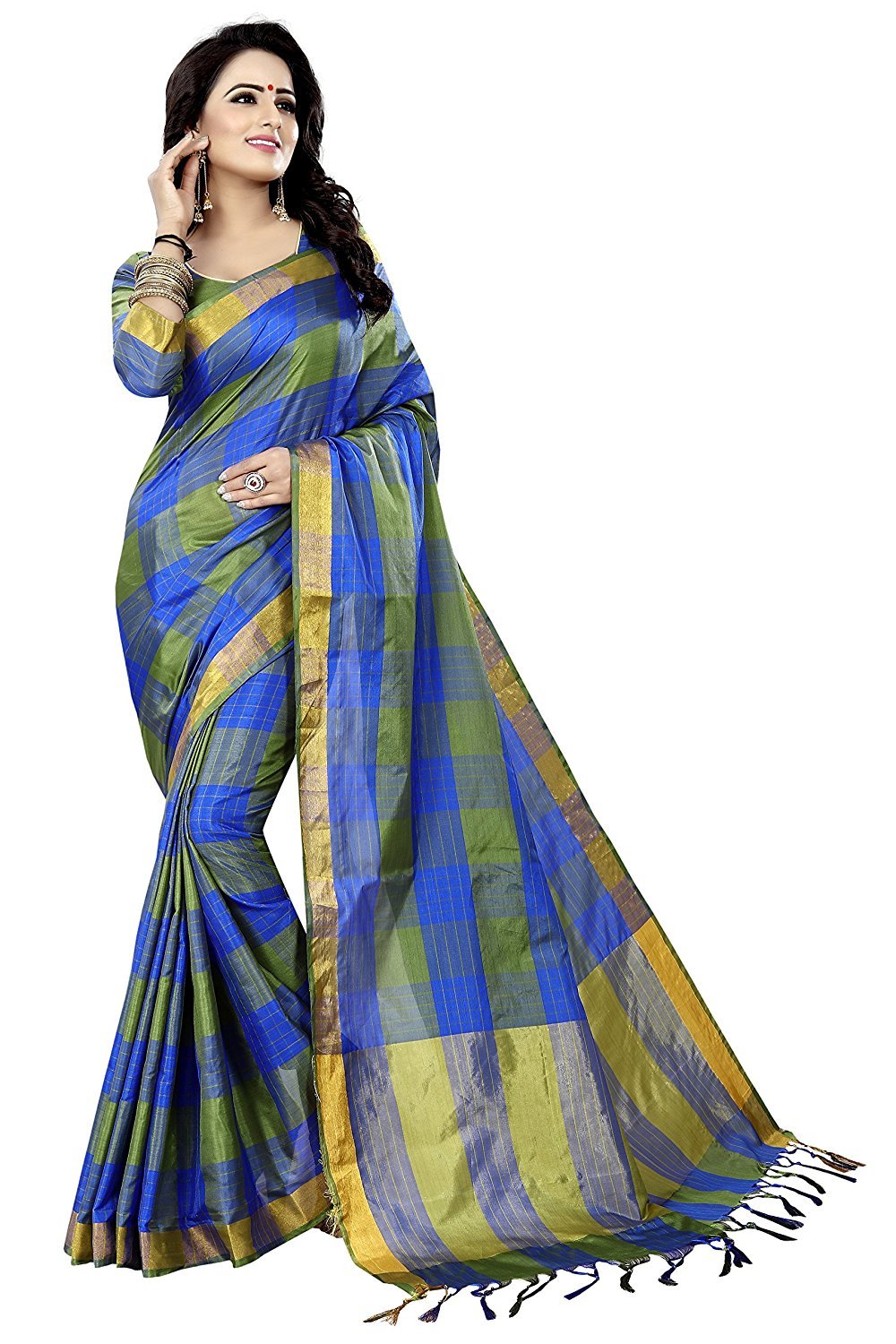 Cotton Saree - Cotton Silk, 5.5 Mtr Length, 0.8 Mtr Blouse | Red, Yellow, Blue, Green, Printed Pattern, Suitable For All Seasons