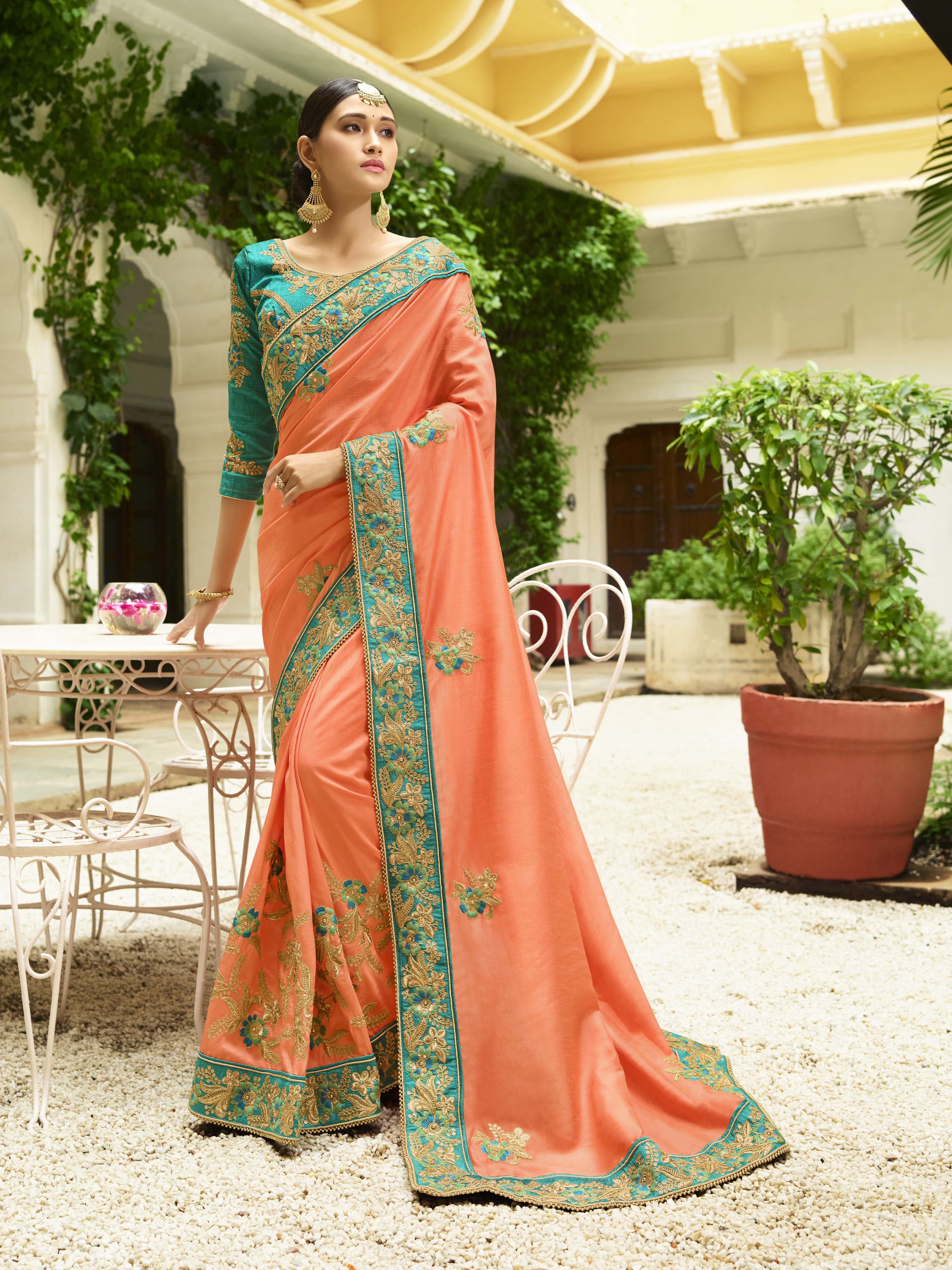 Saree - Silk, Embroidered With Stone Accents | Trendy Indian Silk Saree With Matching Blouse, All-season Wear, Catalog 3416
