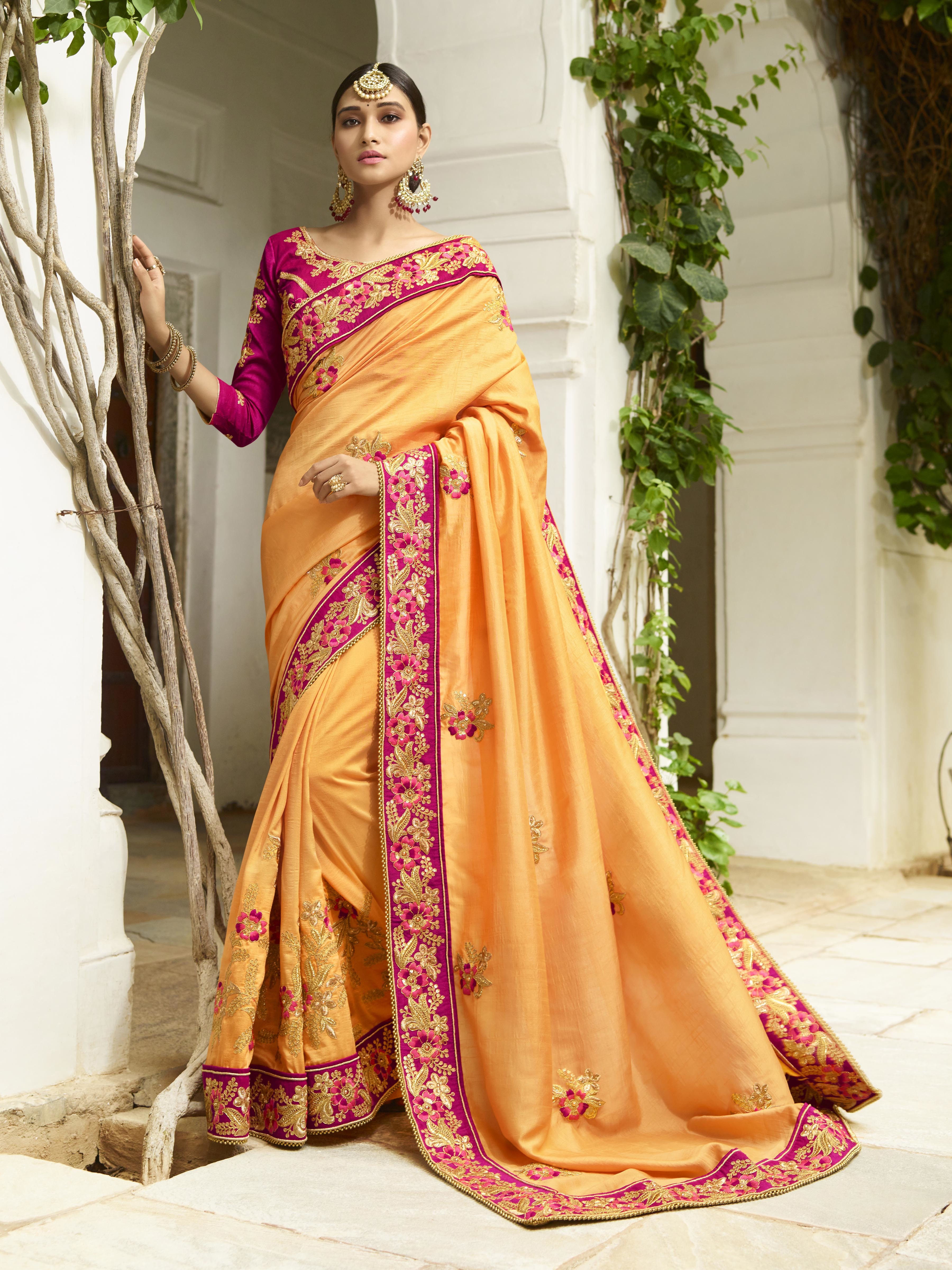 Saree - Silk, Embroidered With Stone Accents | Trendy Indian Silk Saree With Matching Blouse, All-season Wear, Catalog 3416