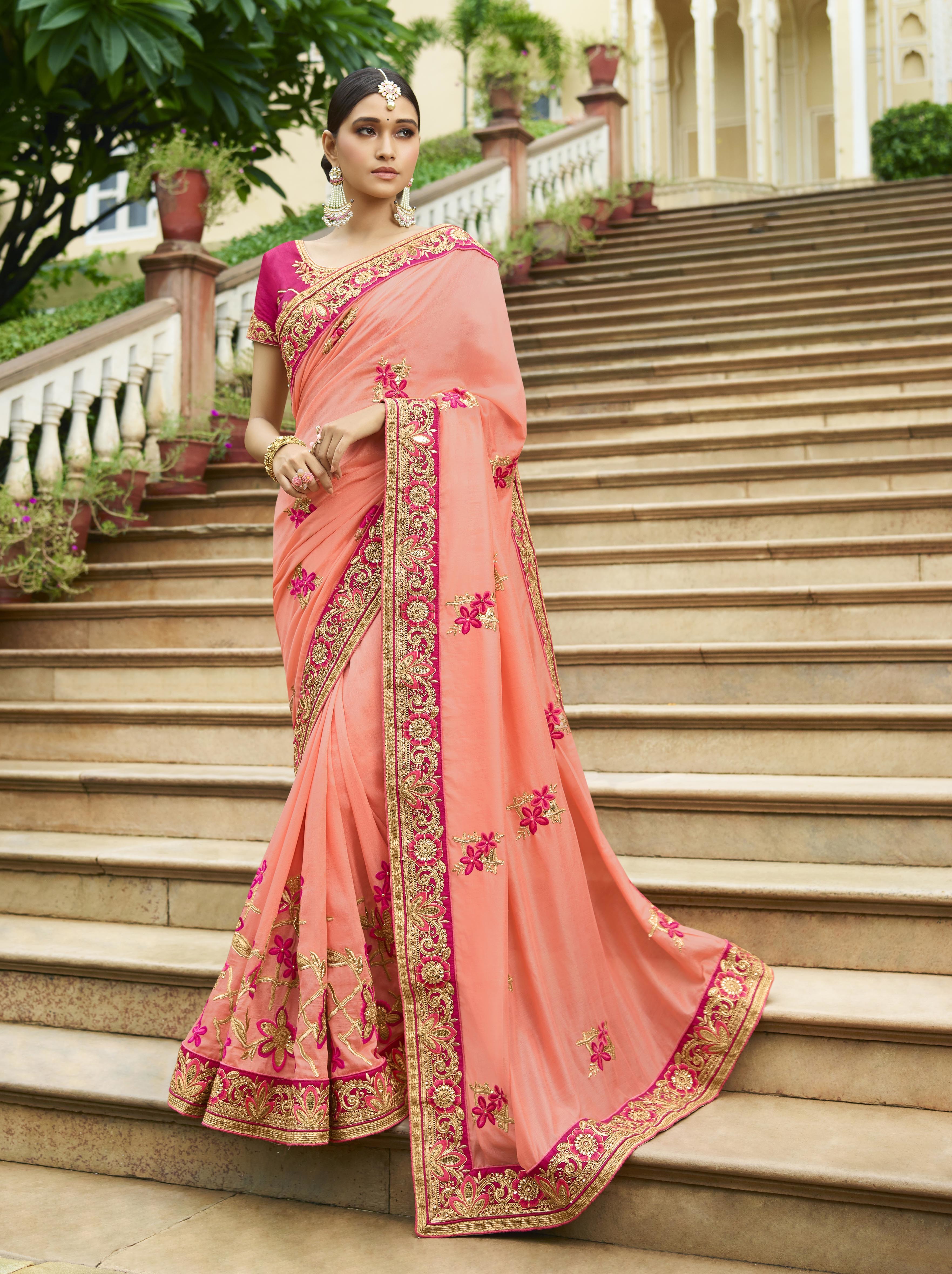 Saree - Silk, Embroidered With Stone Accents | Trendy Indian Silk Saree With Matching Blouse, All-season Wear, Catalog 3416