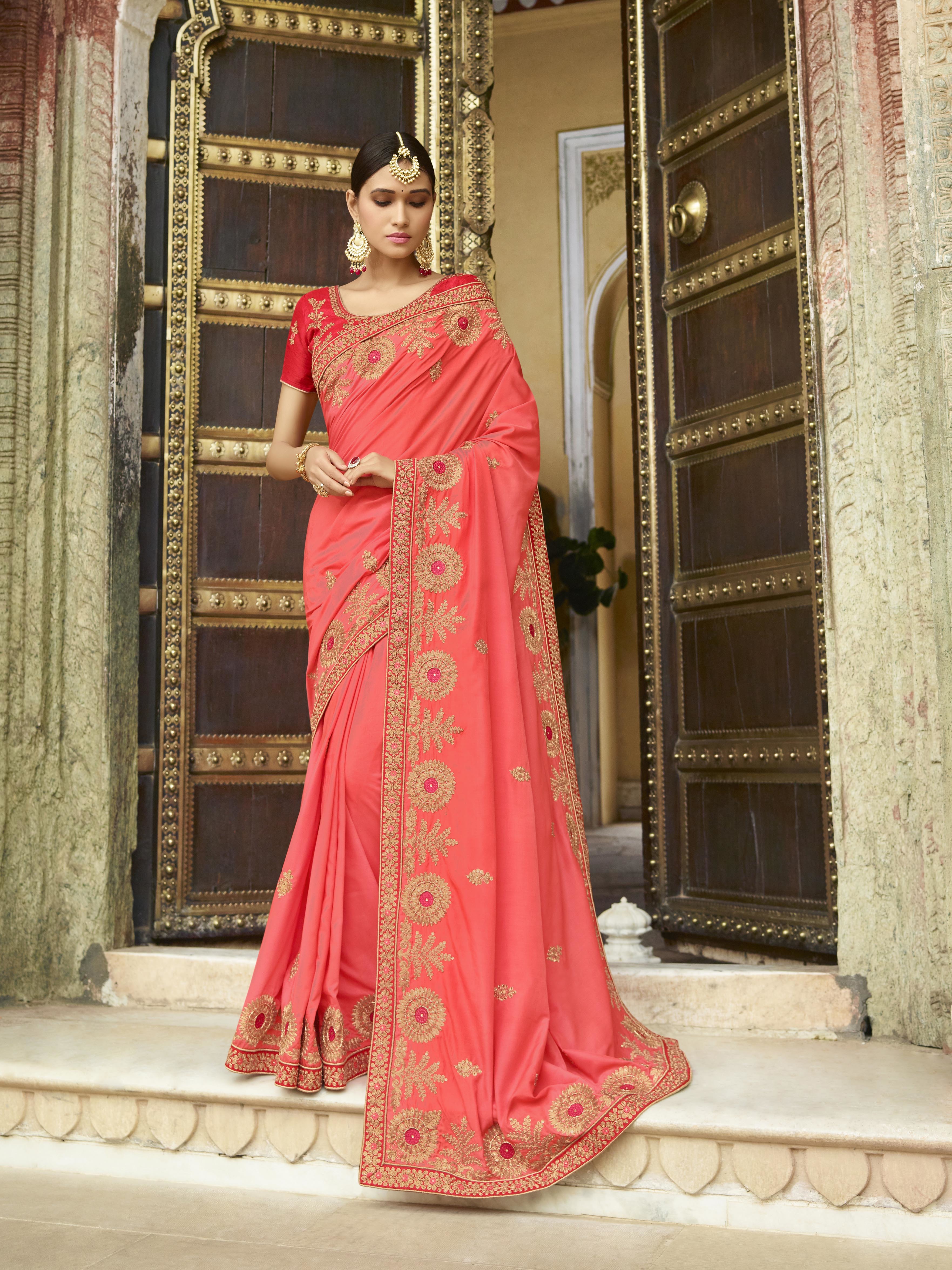 Saree - Silk, Embroidered With Stone Accents | Trendy Indian Silk Saree With Matching Blouse, All-season Wear, Catalog 3416