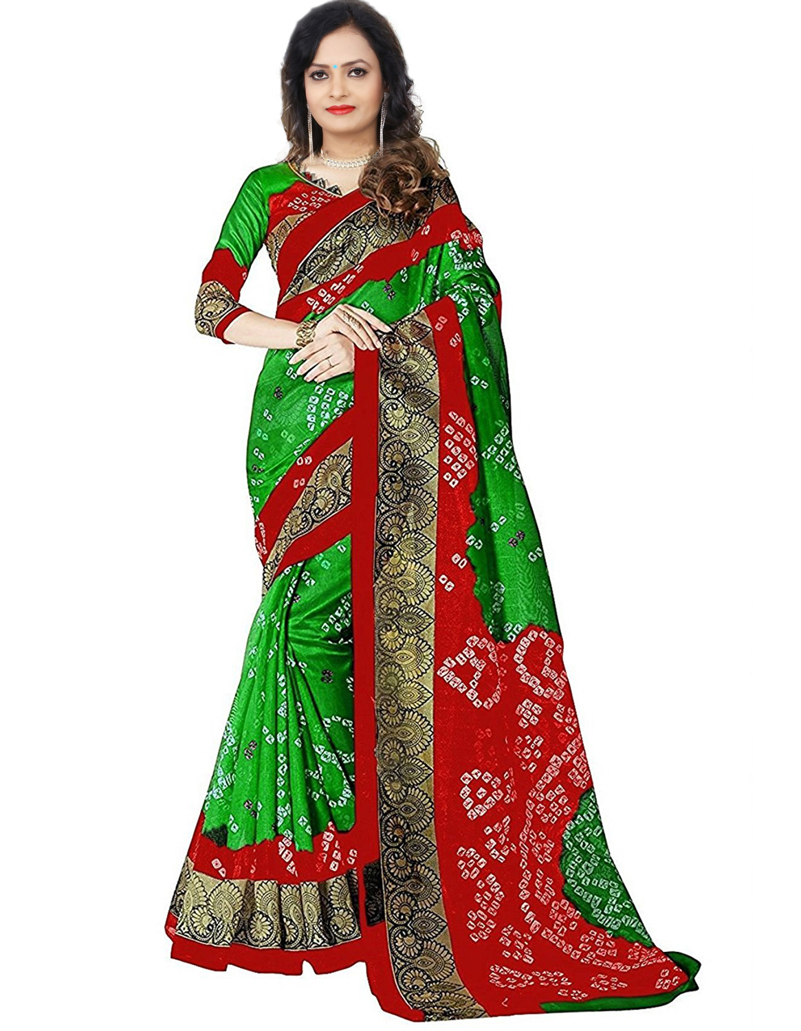 Red Bandhani Printed Bhagalpuri Saree