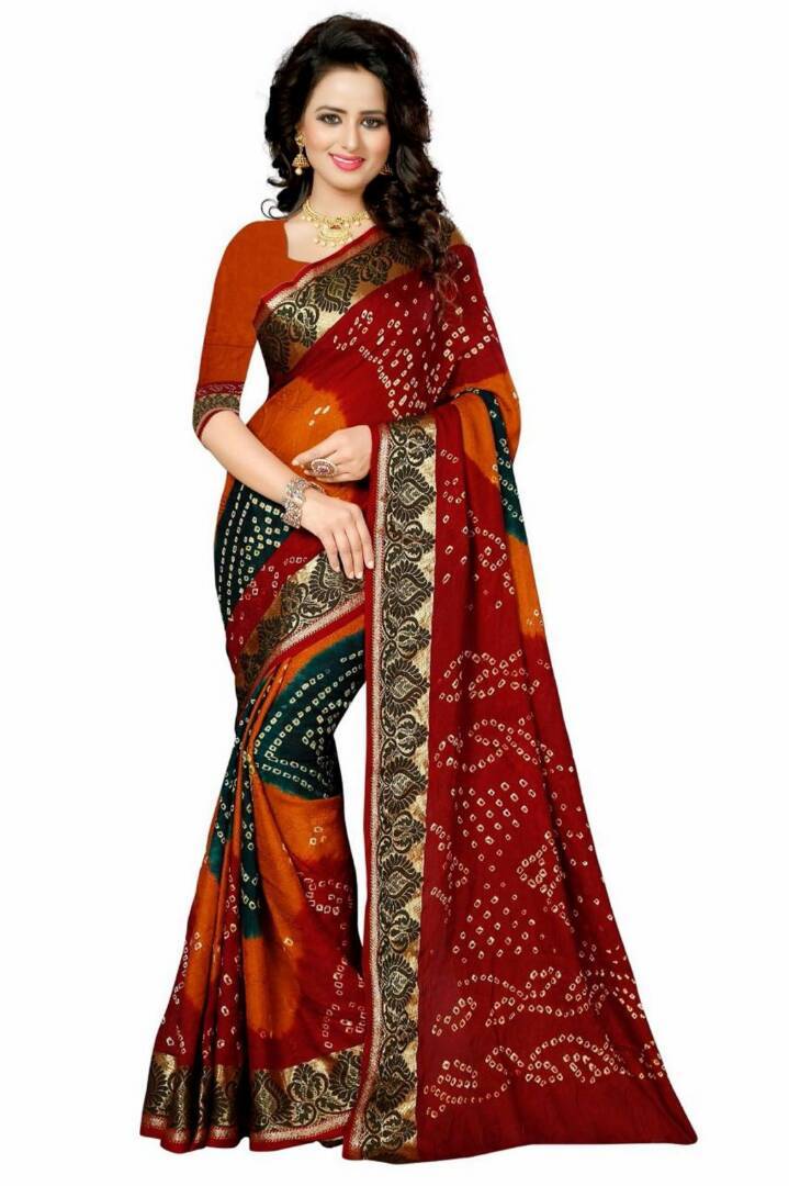 Red Bandhani Printed Bhagalpuri Saree